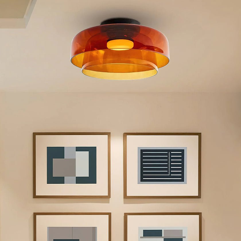 Lagen Plafondlamp met Glazen Schijven | Warm Getint Glas | Scandinavische Elegantie | Subtiel Gelaagd Licht | Moderne Plafondverlichting | Dimbare Versie Beschikbaar | Design Plafondlamp | Meerlaags Glasdesign | Natuurlijk Lichtgevoel | Sansoti