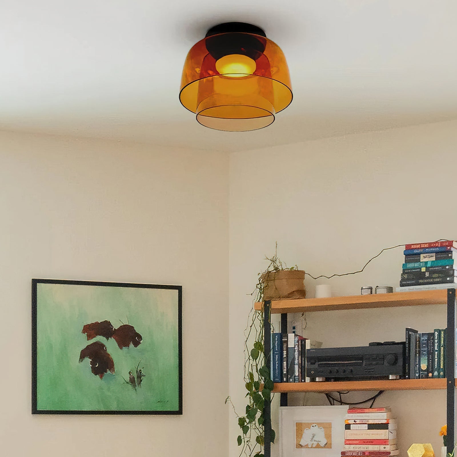 Lagen Plafondlamp met Glazen Schijven | Warm Getint Glas | Scandinavische Elegantie | Subtiel Gelaagd Licht | Moderne Plafondverlichting | Dimbare Versie Beschikbaar | Design Plafondlamp | Meerlaags Glasdesign | Natuurlijk Lichtgevoel | Sansoti