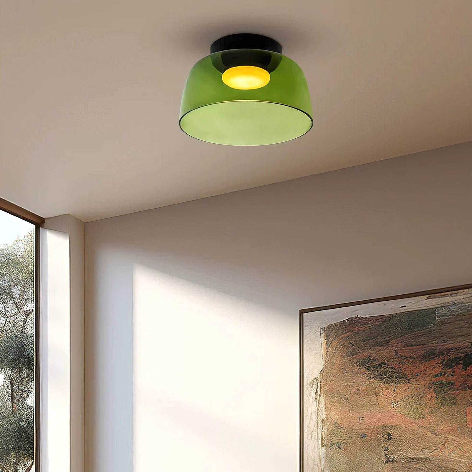 Lagen Plafondlamp met Glazen Schijven | Warm Getint Glas | Scandinavische Elegantie | Subtiel Gelaagd Licht | Moderne Plafondverlichting | Dimbare Versie Beschikbaar | Design Plafondlamp | Meerlaags Glasdesign | Natuurlijk Lichtgevoel | Sansoti
