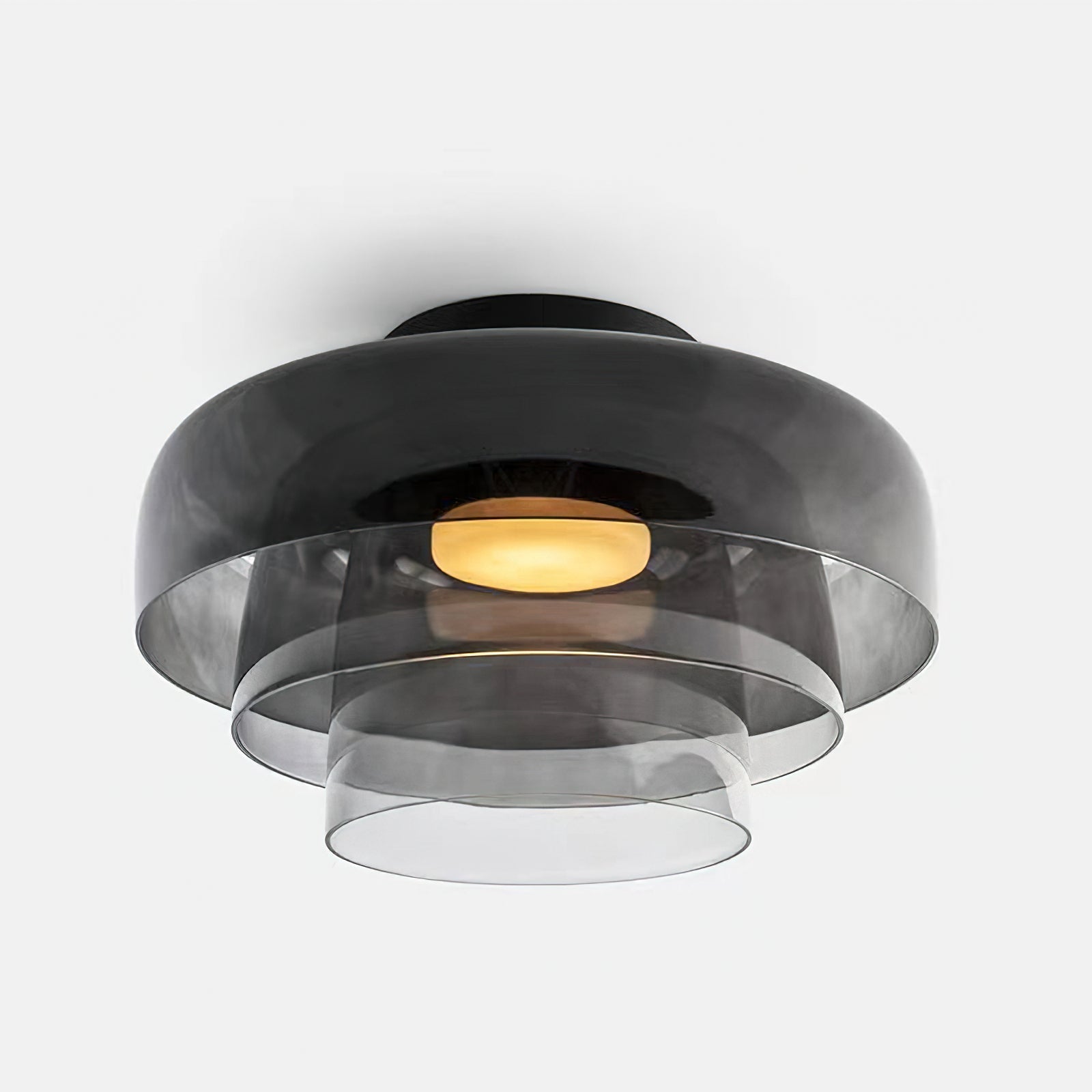 Lagen Plafondlamp met Glazen Schijven | Warm Getint Glas | Scandinavische Elegantie | Subtiel Gelaagd Licht | Moderne Plafondverlichting | Dimbare Versie Beschikbaar | Design Plafondlamp | Meerlaags Glasdesign | Natuurlijk Lichtgevoel | Sansoti