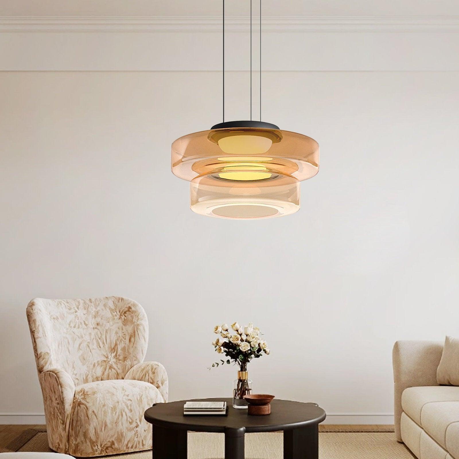 Gelaagde Glazen Hanglamp met Meerdere Schijven 1-2-3 Lagen Dimbare Plafondlamp voor Eetkamer Woonkamer Keuken Scandinavisch Design | Sansoti