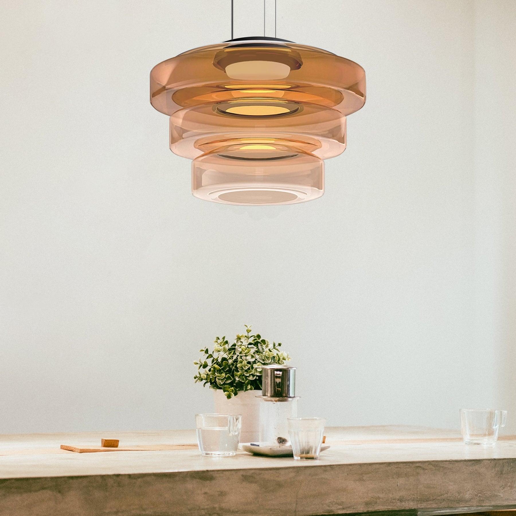 Gelaagde Glazen Hanglamp met Meerdere Schijven 1-2-3 Lagen Dimbare Plafondlamp voor Eetkamer Woonkamer Keuken Scandinavisch Design | Sansoti