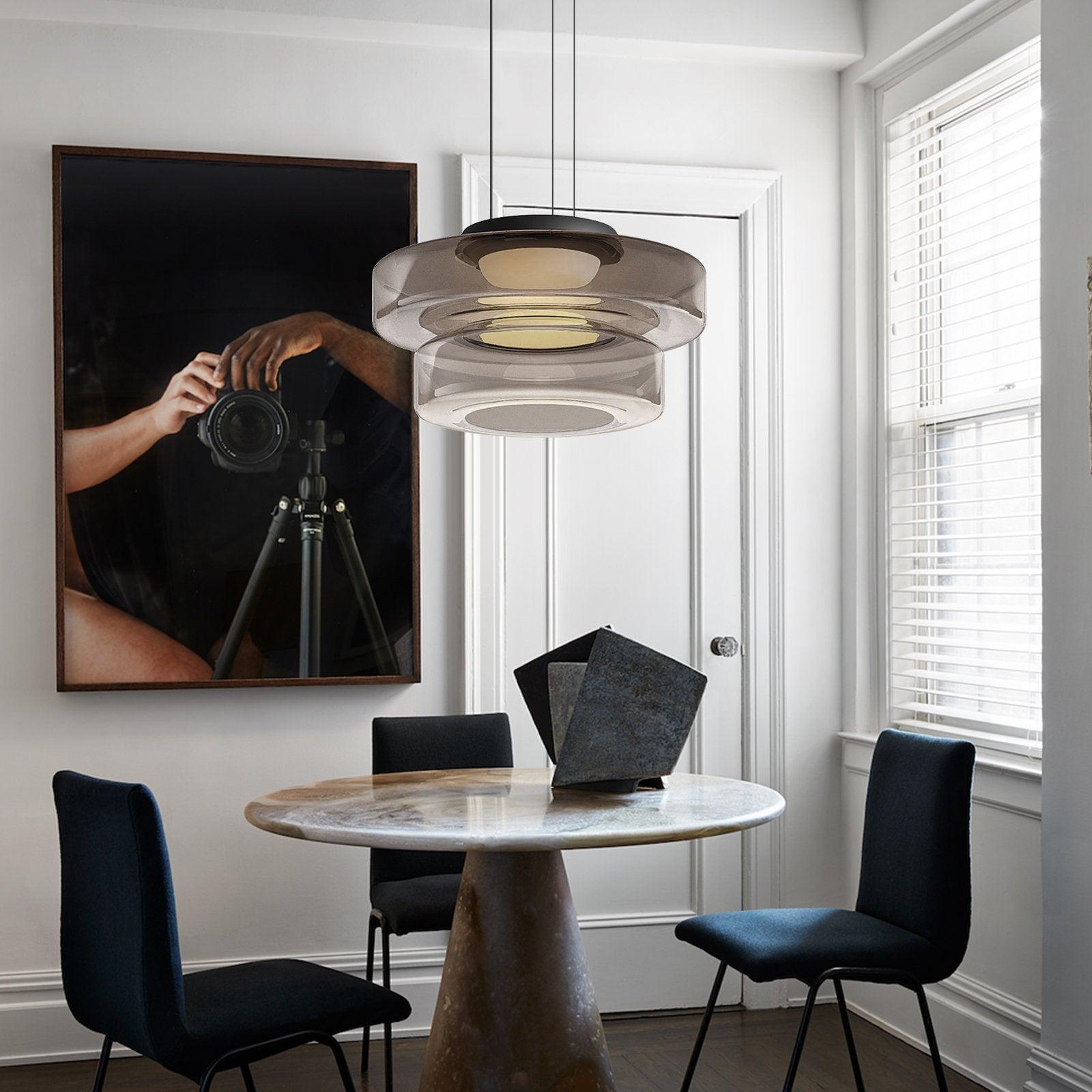 Gelaagde Glazen Hanglamp met Meerdere Schijven 1-2-3 Lagen Dimbare Plafondlamp voor Eetkamer Woonkamer Keuken Scandinavisch Design | Sansoti