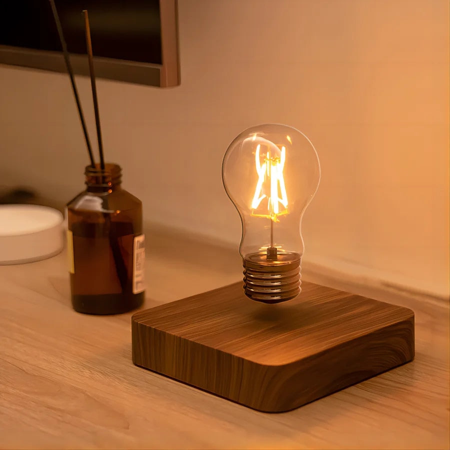 Magnetic Floating LED Lamp with Walnut Base – Modern Table Lamp for Living Room | Sansoti