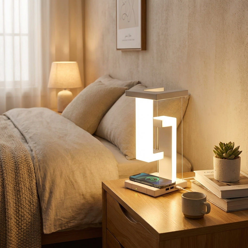 Tafellamp LED Draadloos Opladen Qi Zweefeffect Nachtkastlamp Slaapkamer Bureaulamp Modern Futuristisch Sfeerverlichting | Sansoti