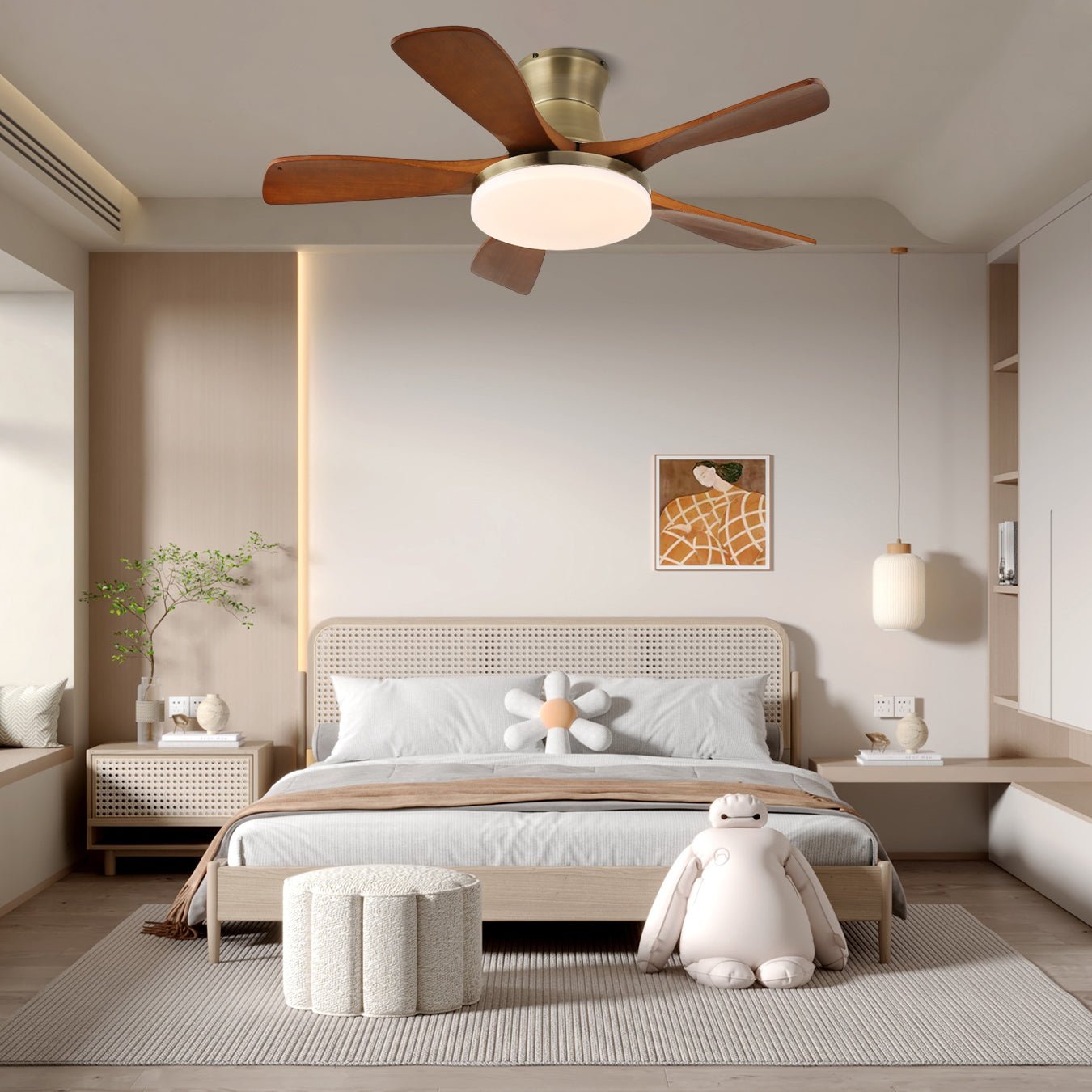 Ventilateur de plafond Brevo avec éclairage – Pales en bois naturel & éclairage élégant | Sansoti