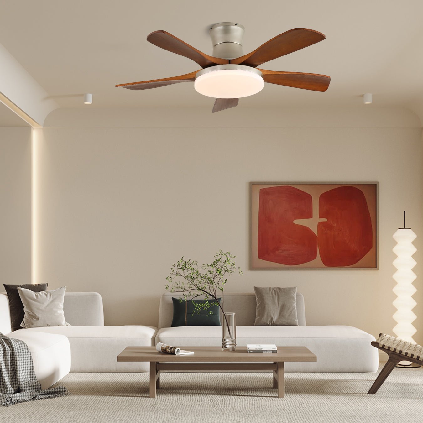 Ventilateur de plafond Brevo avec éclairage – Pales en bois naturel & éclairage élégant | Sansoti