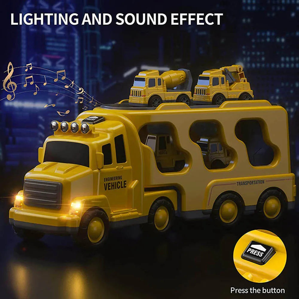 Spielzeug-Autotransporter mit Licht und Sound für Kinder – Doppeldeckiges Fahrzeugset mit Stauraum | Sansoti