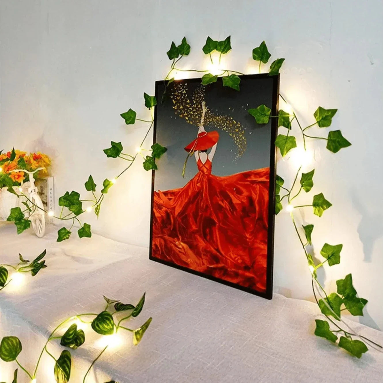 LED Vintage Light String with Leaf Vines Warm White for Garden and Interior | Sansoti