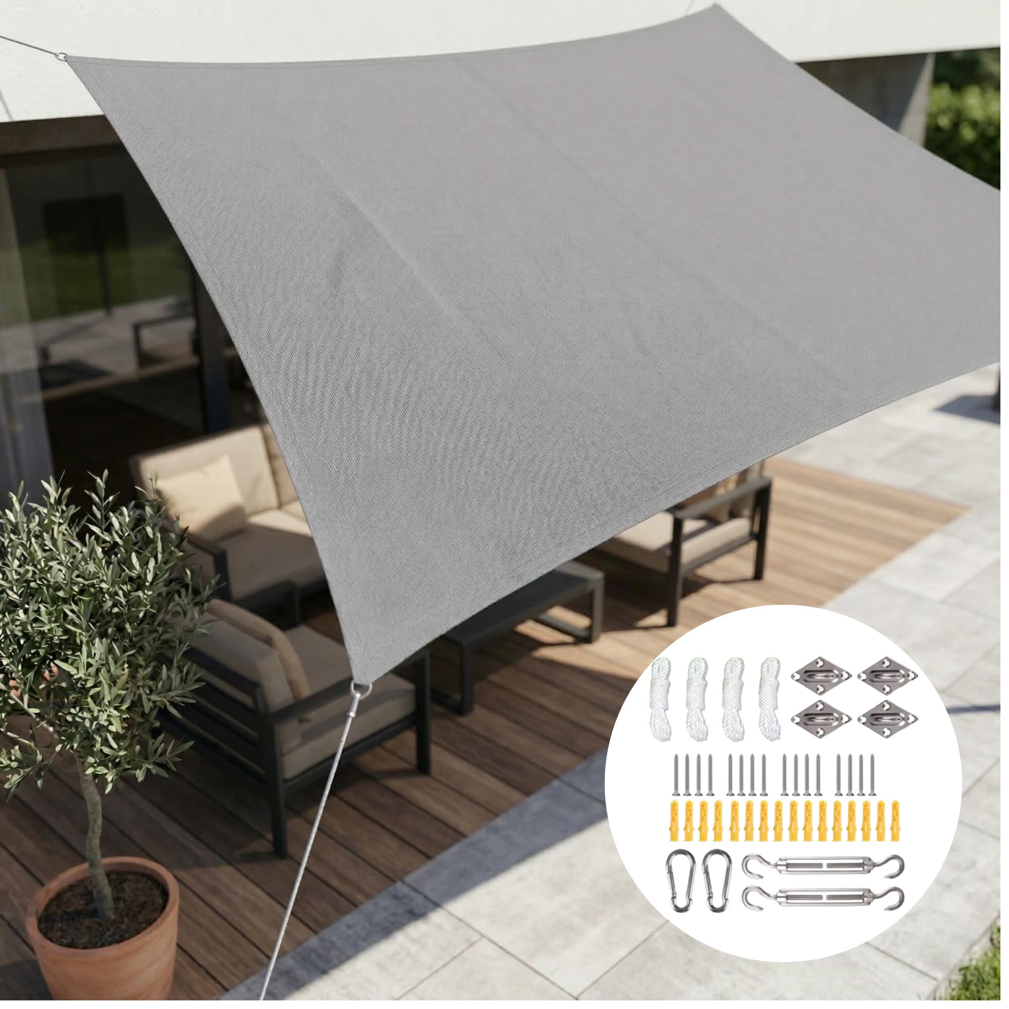 Rechthoekig Zonnezeil Polyester Waterdicht UV-bestendig Tuin Terras Schaduwdoek 98% UV-bescherming Balkondoek | Sansoti