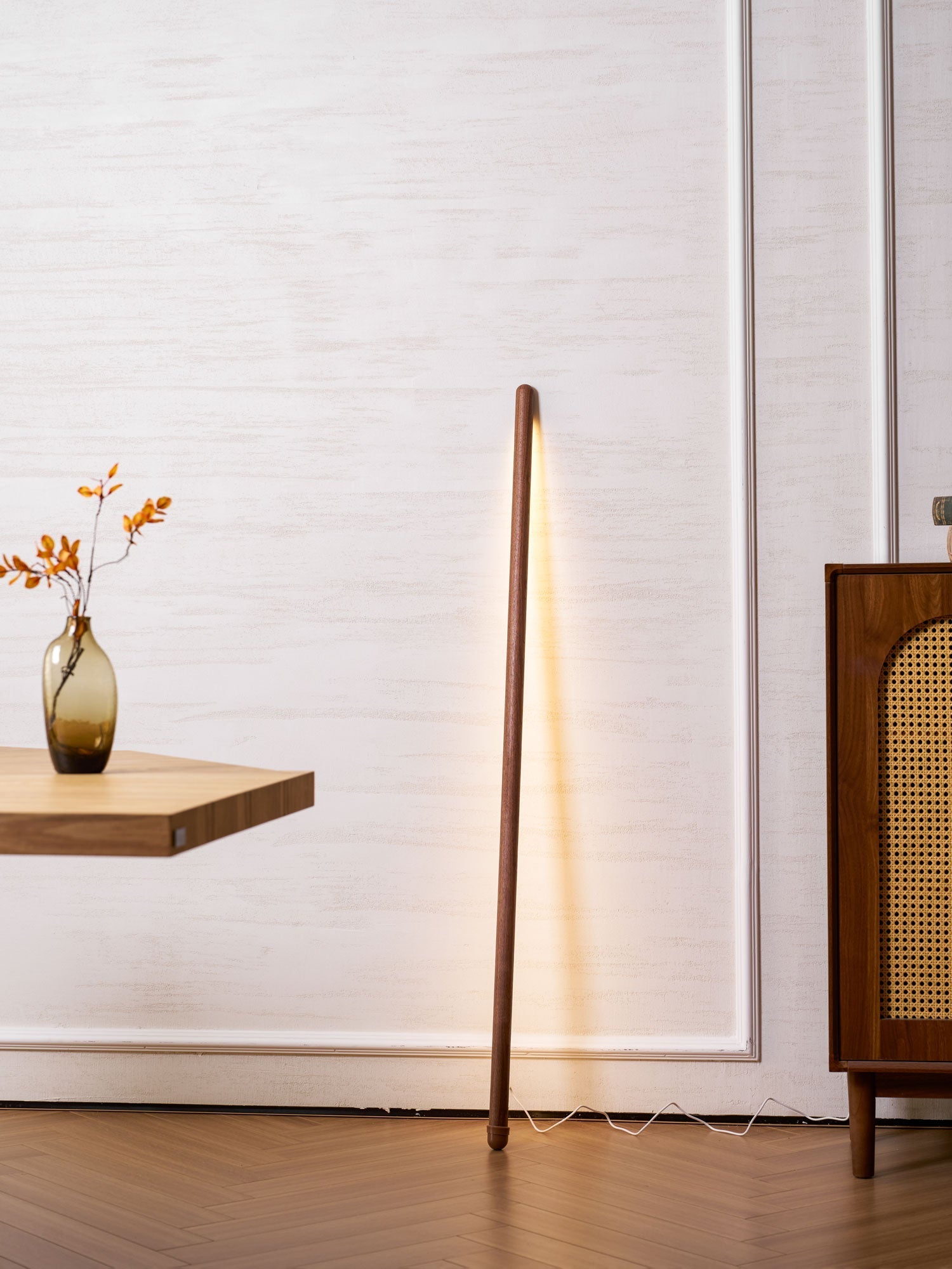Scandinavische Vloerlamp Hout & Acryl met Geïntegreerde LED Staaflamp 135cm | Sansoti