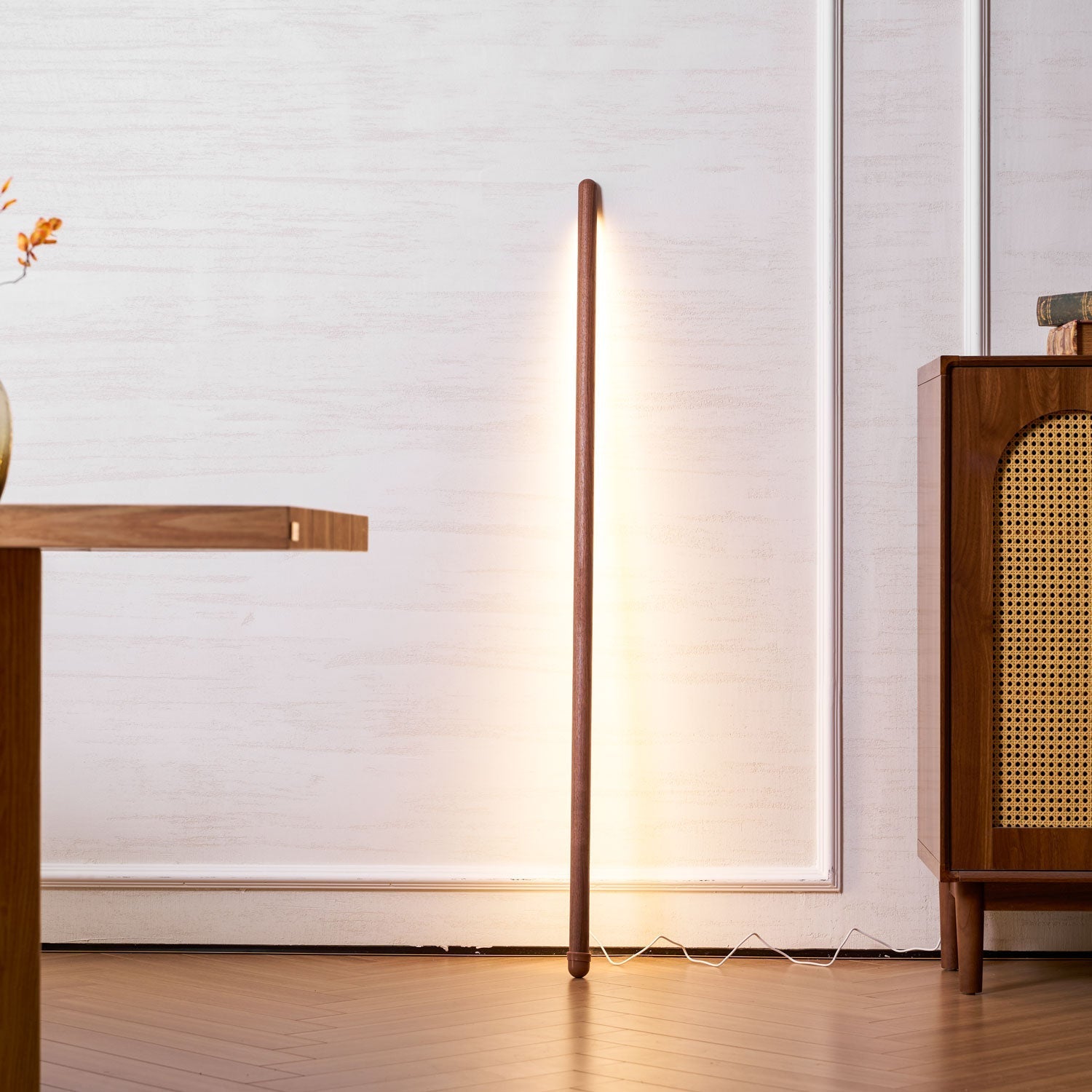 Scandinavische Vloerlamp Hout & Acryl met Geïntegreerde LED Staaflamp 135cm | Sansoti