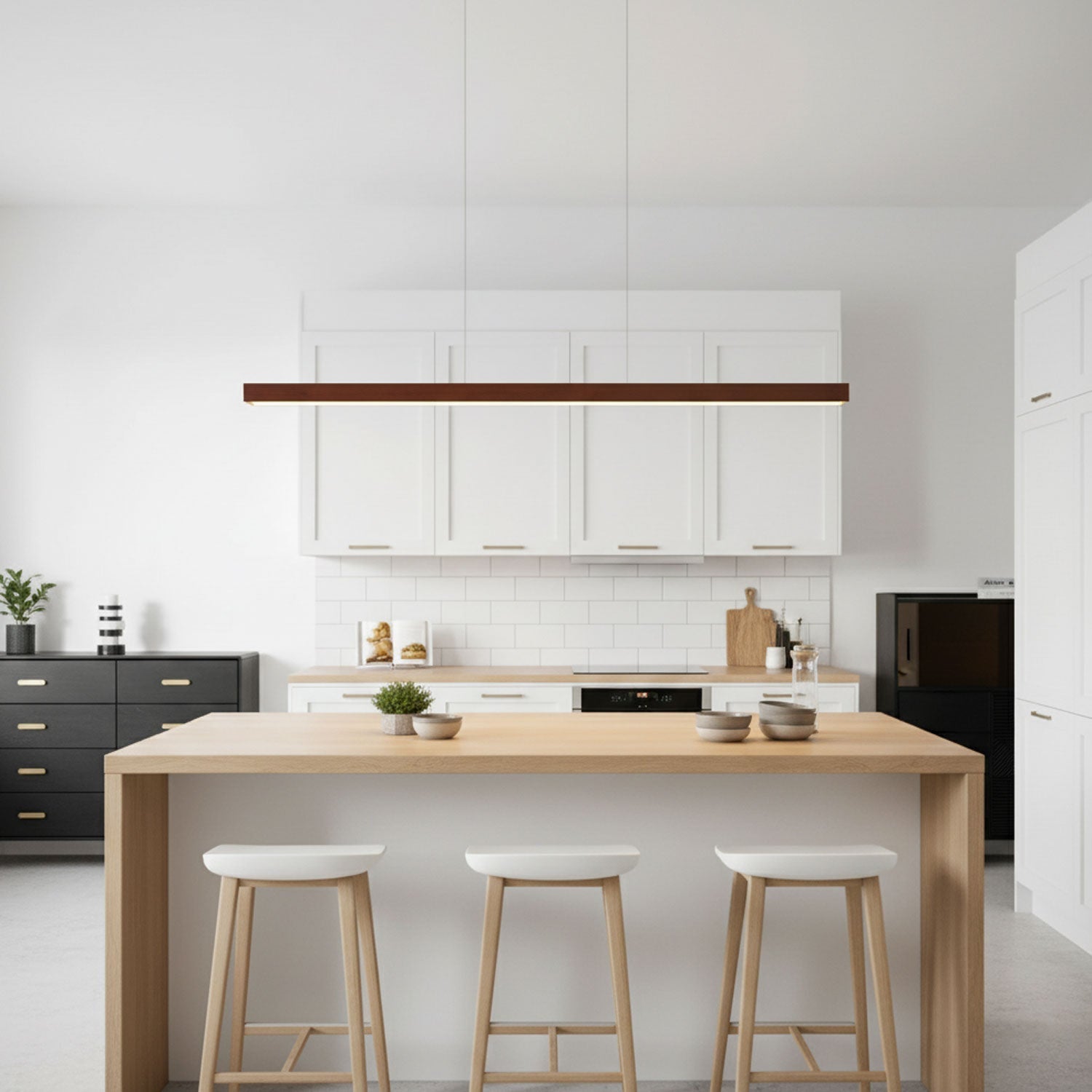 LED Hängelampe Holz Linear Warmes Licht Esstisch Kochinsel Minimalistisch Japandi Design Verstellbares Kabel Balkenlampe | Restfield