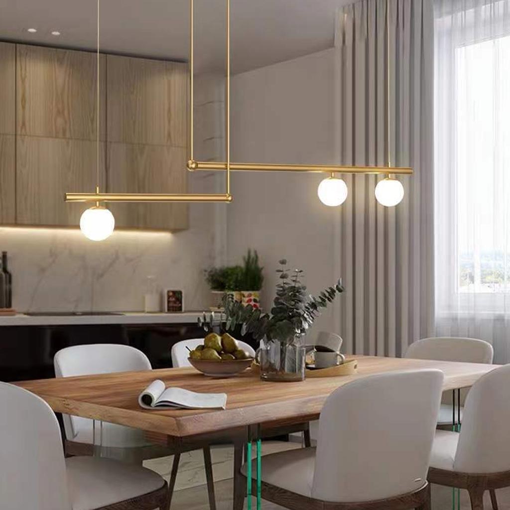 Lineare Hängelampe aus Metall und Glas, Schwarz und Gold, mehrere Lichtquellen, Esstisch, Wohnzimmer, Kücheninsel, LED, modern | Sansoti