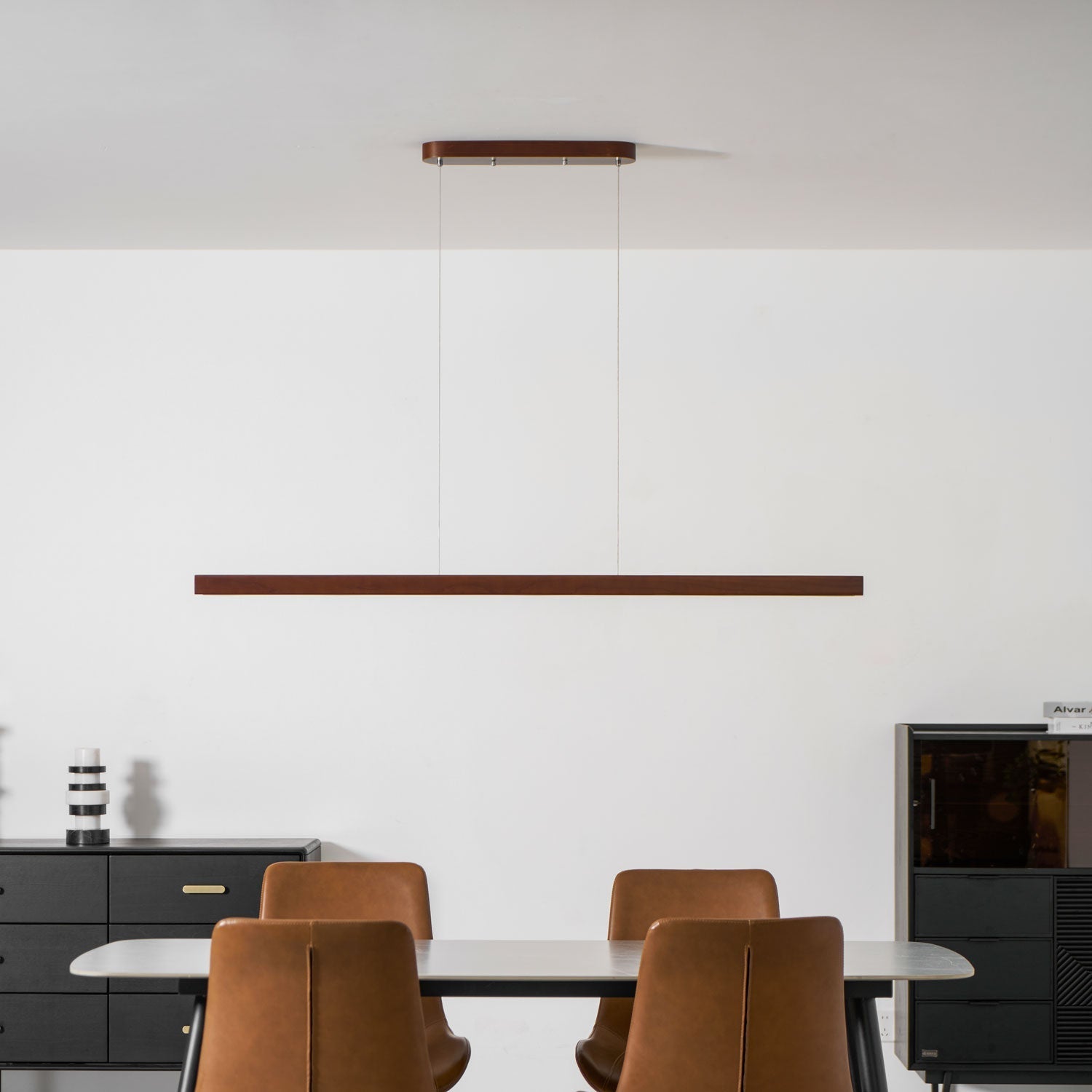 LED Hängelampe Holz Linear Warmes Licht Esstisch Kochinsel Minimalistisch Japandi Design Verstellbares Kabel Balkenlampe | Restfield
