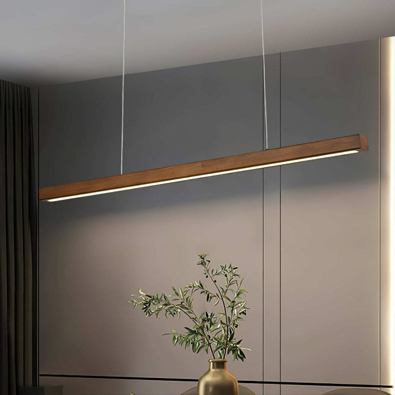 LED Hängelampe Holz Linear Warmes Licht Esstisch Kochinsel Minimalistisch Japandi Design Verstellbares Kabel Balkenlampe | Restfield