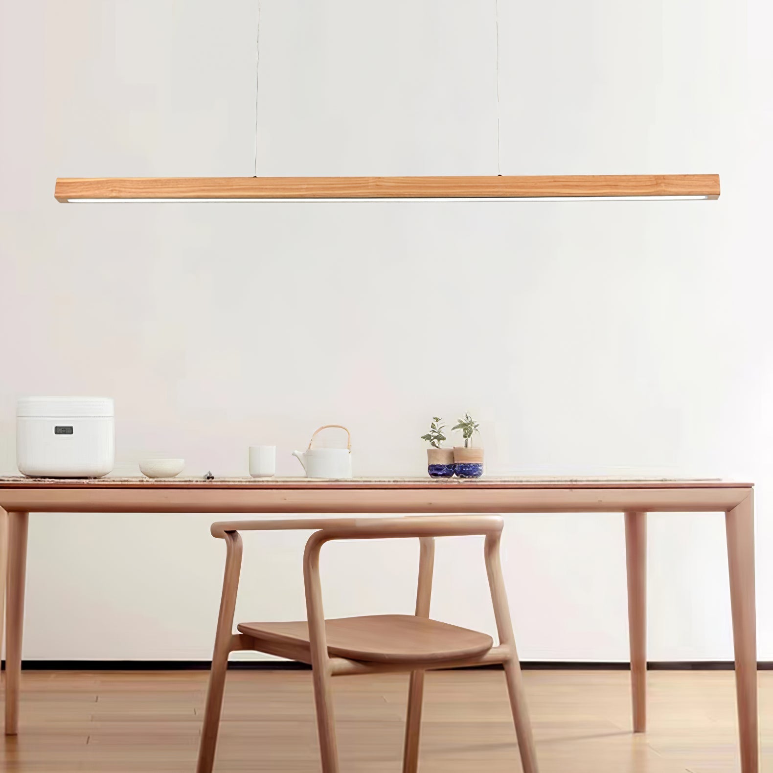 LED Hängelampe Holz Linear Warmes Licht Esstisch Kochinsel Minimalistisch Japandi Design Verstellbares Kabel Balkenlampe | Restfield