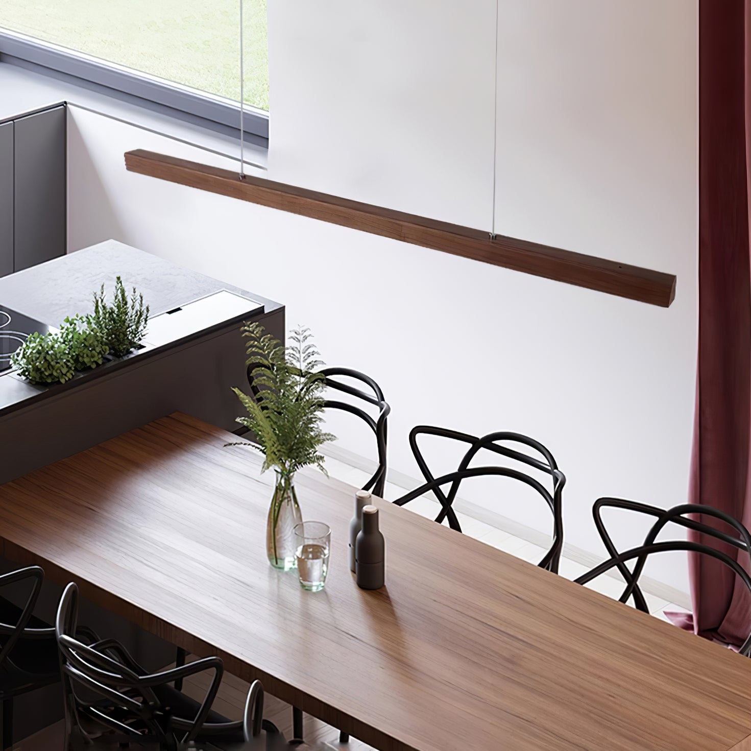 LED Hängelampe Holz Linear Warmes Licht Esstisch Kochinsel Minimalistisch Japandi Design Verstellbares Kabel Balkenlampe | Restfield