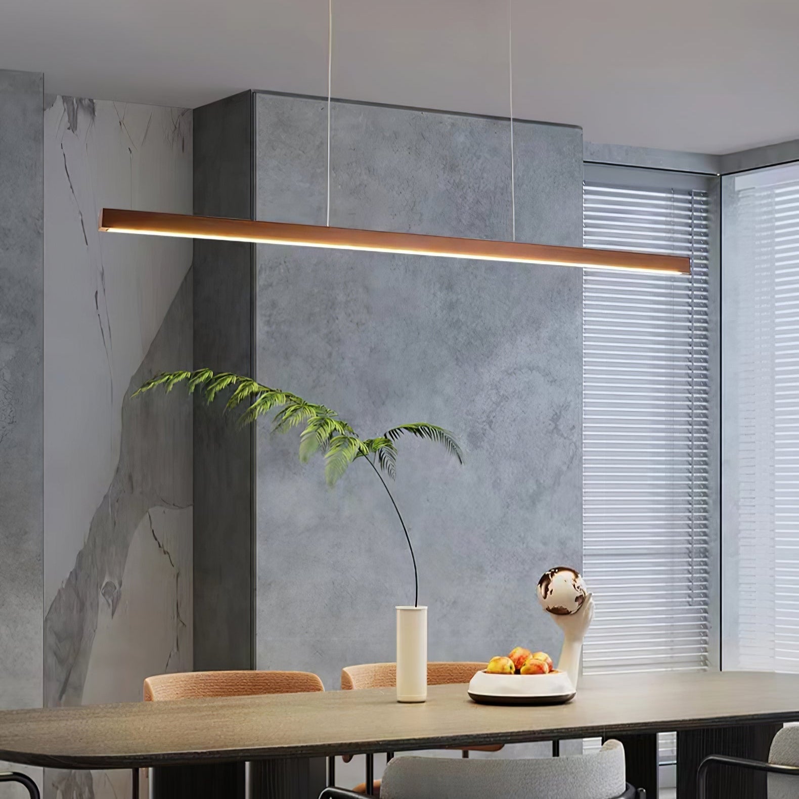 LED Hängelampe Holz Linear Warmes Licht Esstisch Kochinsel Minimalistisch Japandi Design Verstellbares Kabel Balkenlampe | Restfield