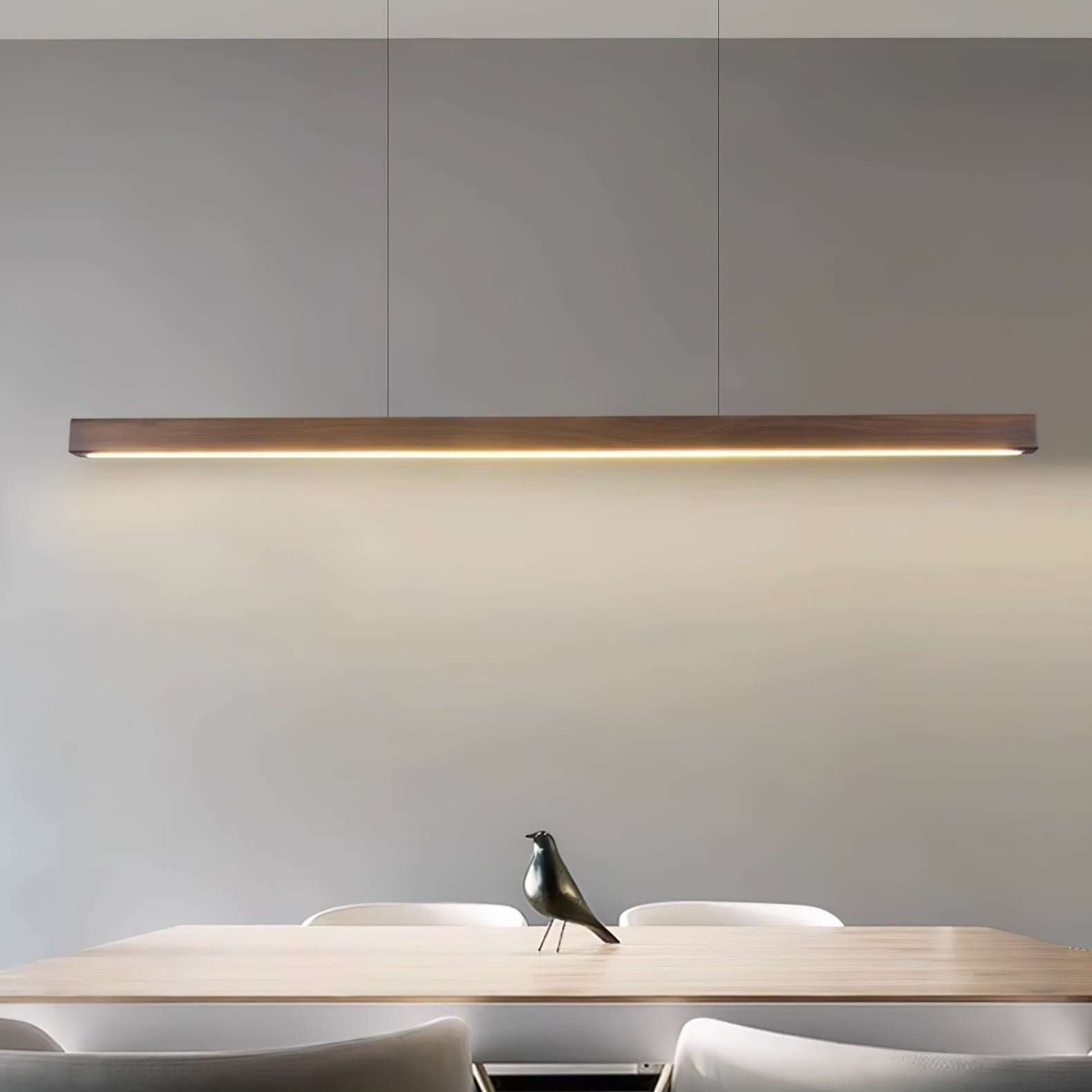 LED Hängelampe Holz Linear Warmes Licht Esstisch Kochinsel Minimalistisch Japandi Design Verstellbares Kabel Balkenlampe | Restfield