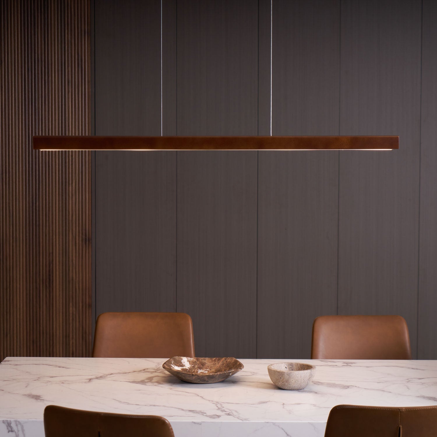 LED Hängelampe Holz Linear Warmes Licht Esstisch Kochinsel Minimalistisch Japandi Design Verstellbares Kabel Balkenlampe | Restfield
