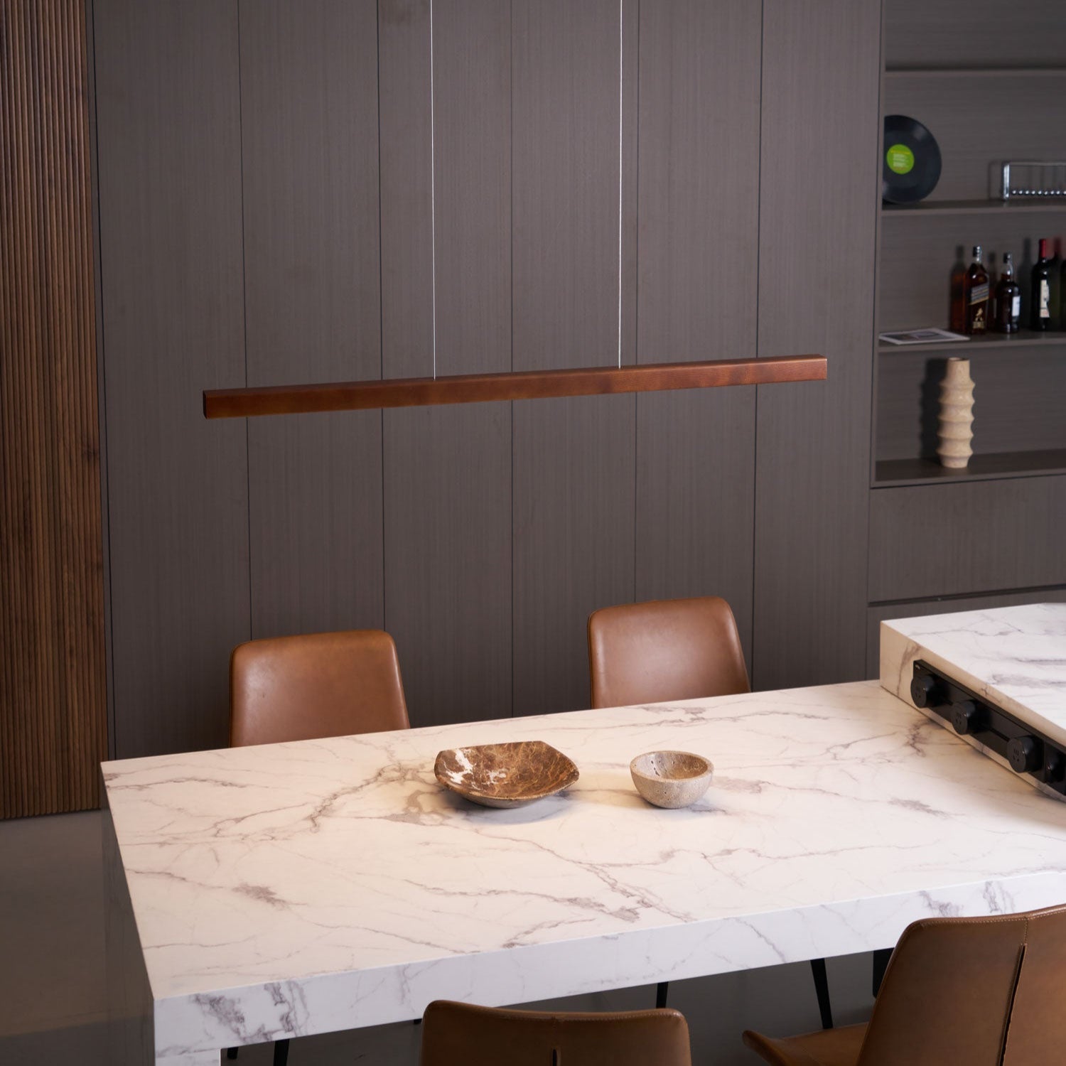 LED Hängelampe Holz Linear Warmes Licht Esstisch Kochinsel Minimalistisch Japandi Design Verstellbares Kabel Balkenlampe | Restfield