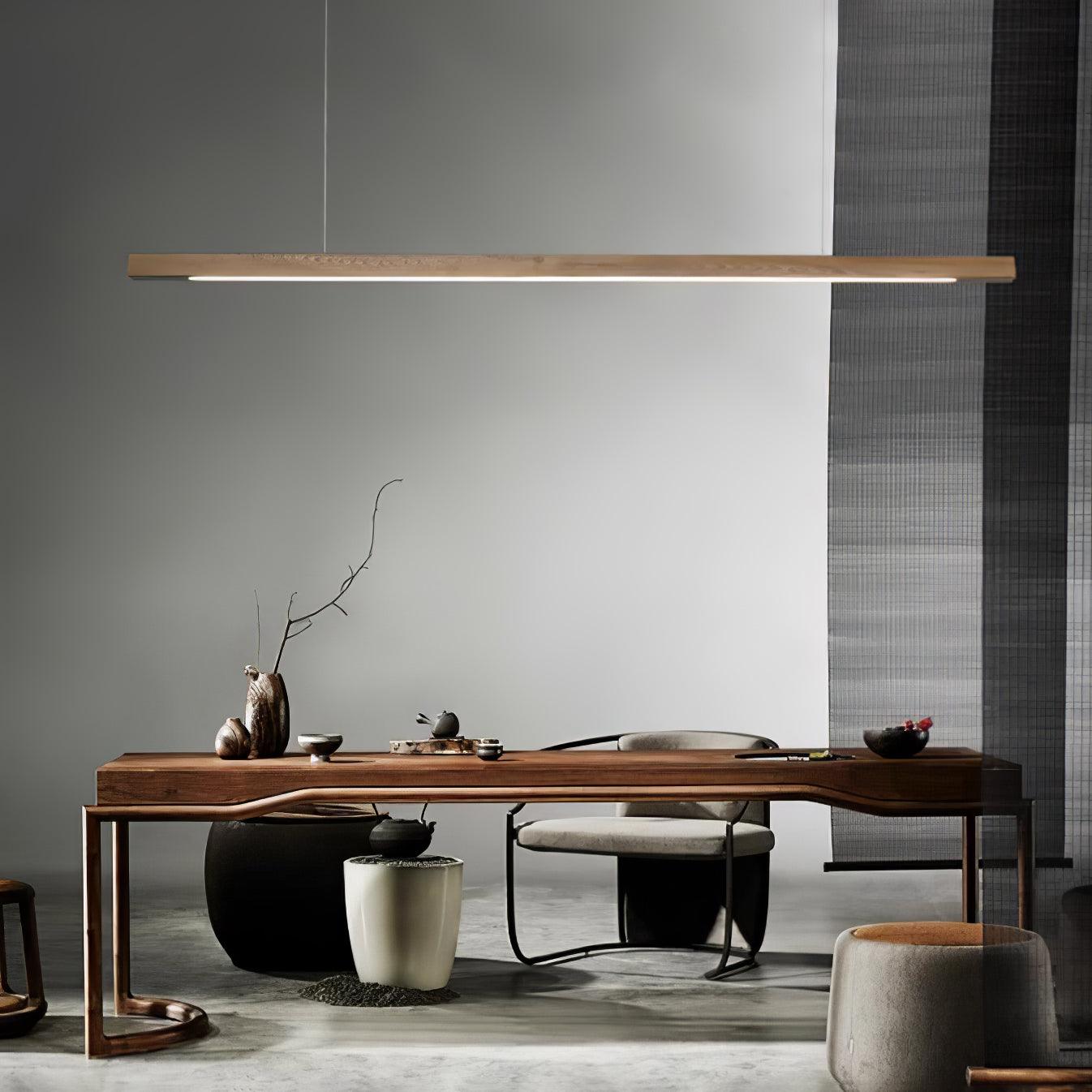 LED Hängelampe Holz Linear Warmes Licht Esstisch Kochinsel Minimalistisch Japandi Design Verstellbares Kabel Balkenlampe | Restfield