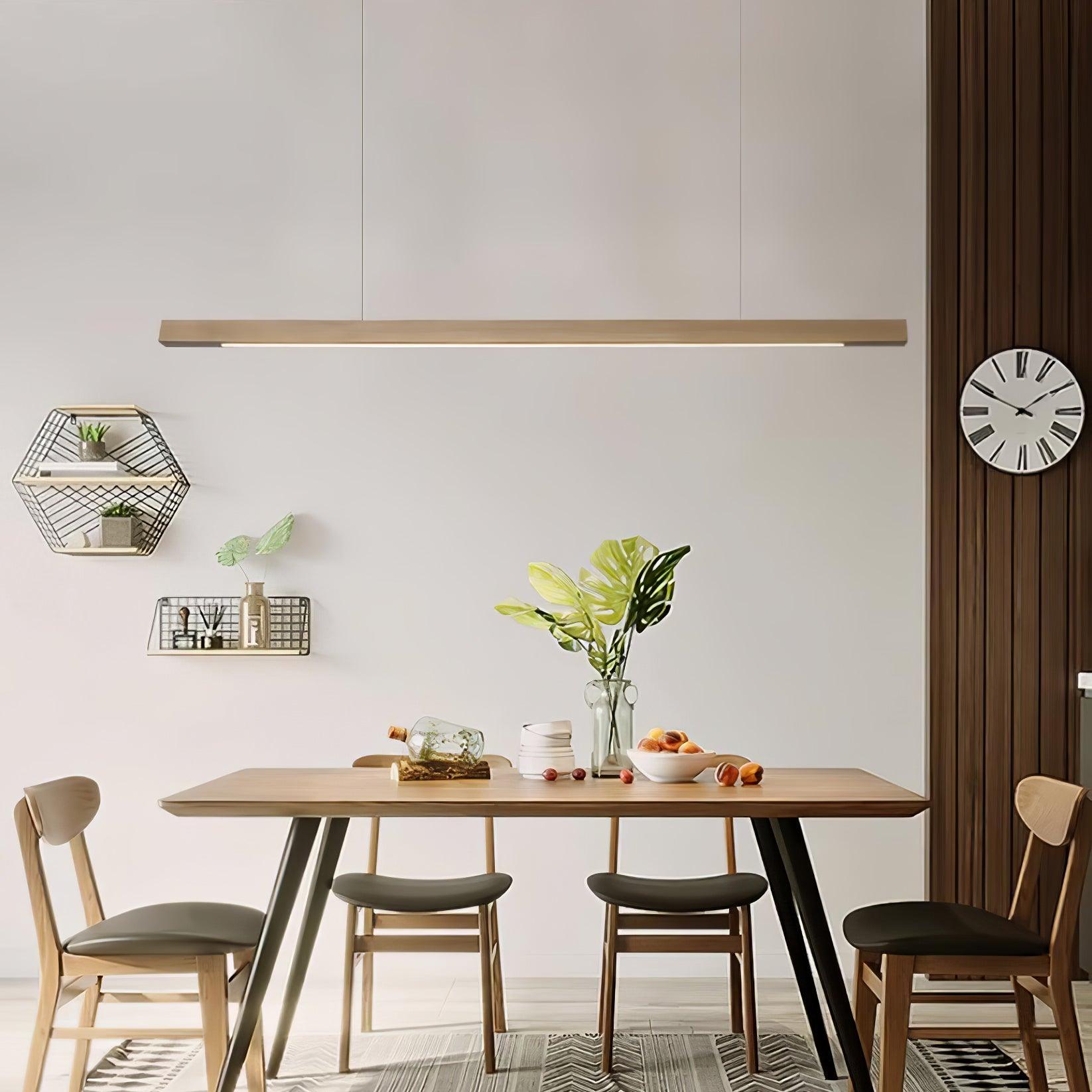LED Hängelampe Holz Linear Warmes Licht Esstisch Kochinsel Minimalistisch Japandi Design Verstellbares Kabel Balkenlampe | Restfield