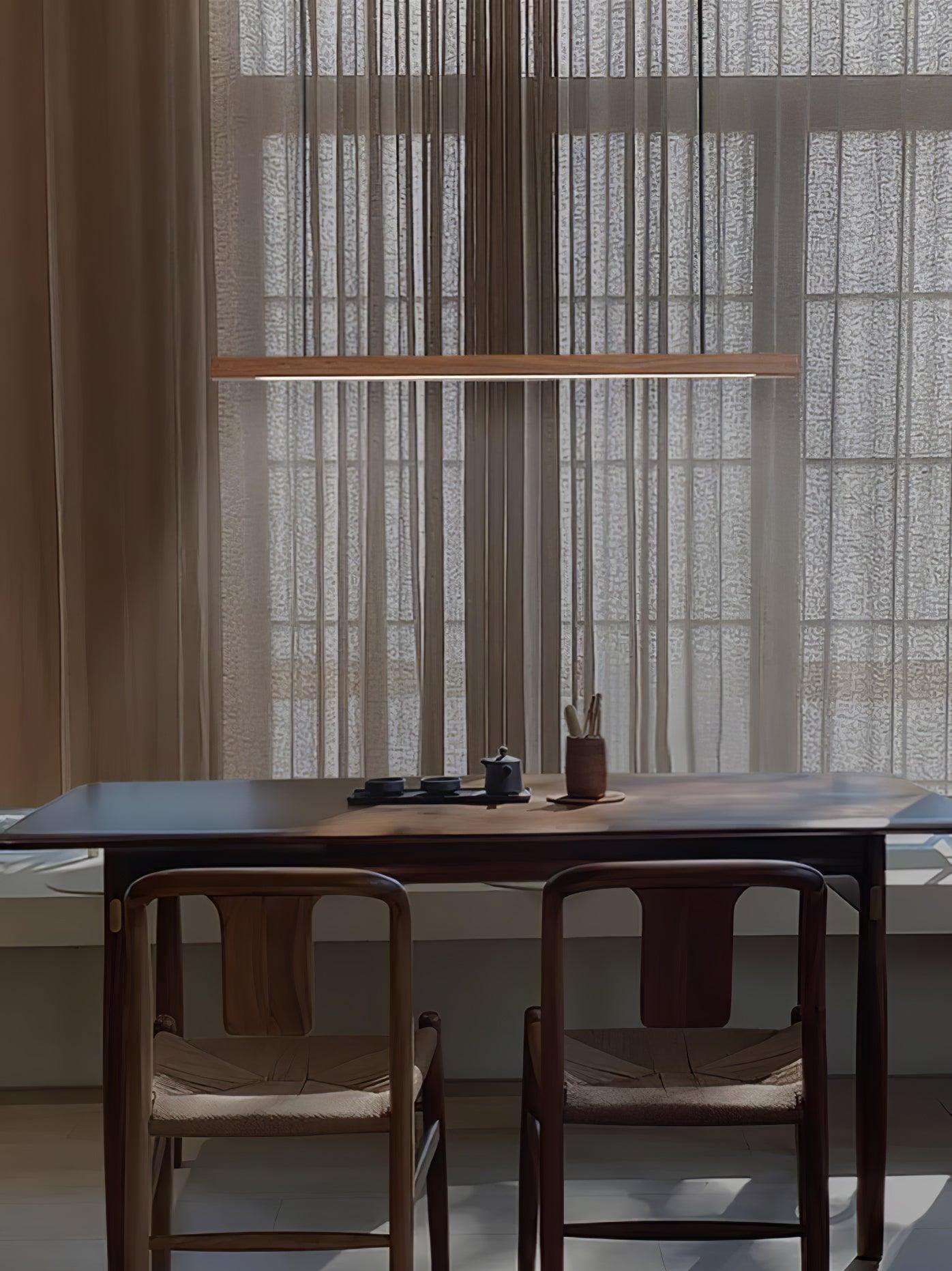Lineaire Houten Hanglamp — Scandinavische LED Pendel met Verstelbare Hoogte | Sansoti