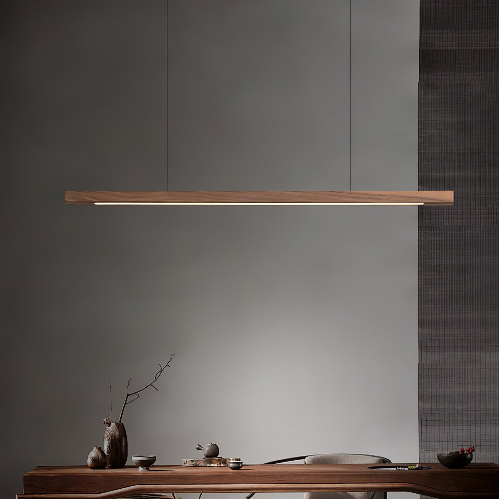 LED Hängelampe Holz Linear Warmes Licht Esstisch Kochinsel Minimalistisch Japandi Design Verstellbares Kabel Balkenlampe | Restfield