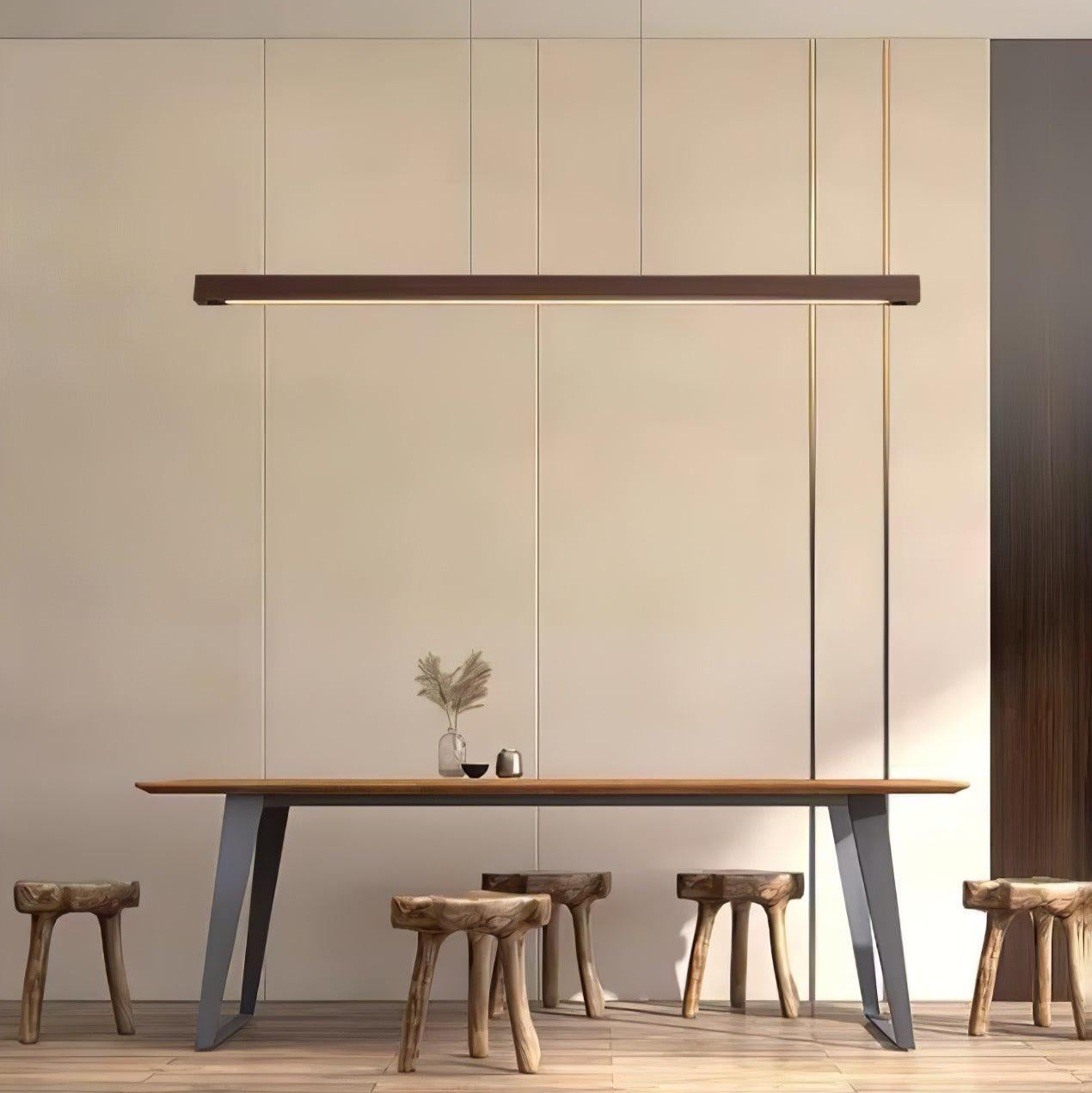 LED Hängelampe Holz Linear Warmes Licht Esstisch Kochinsel Minimalistisch Japandi Design Verstellbares Kabel Balkenlampe | Restfield