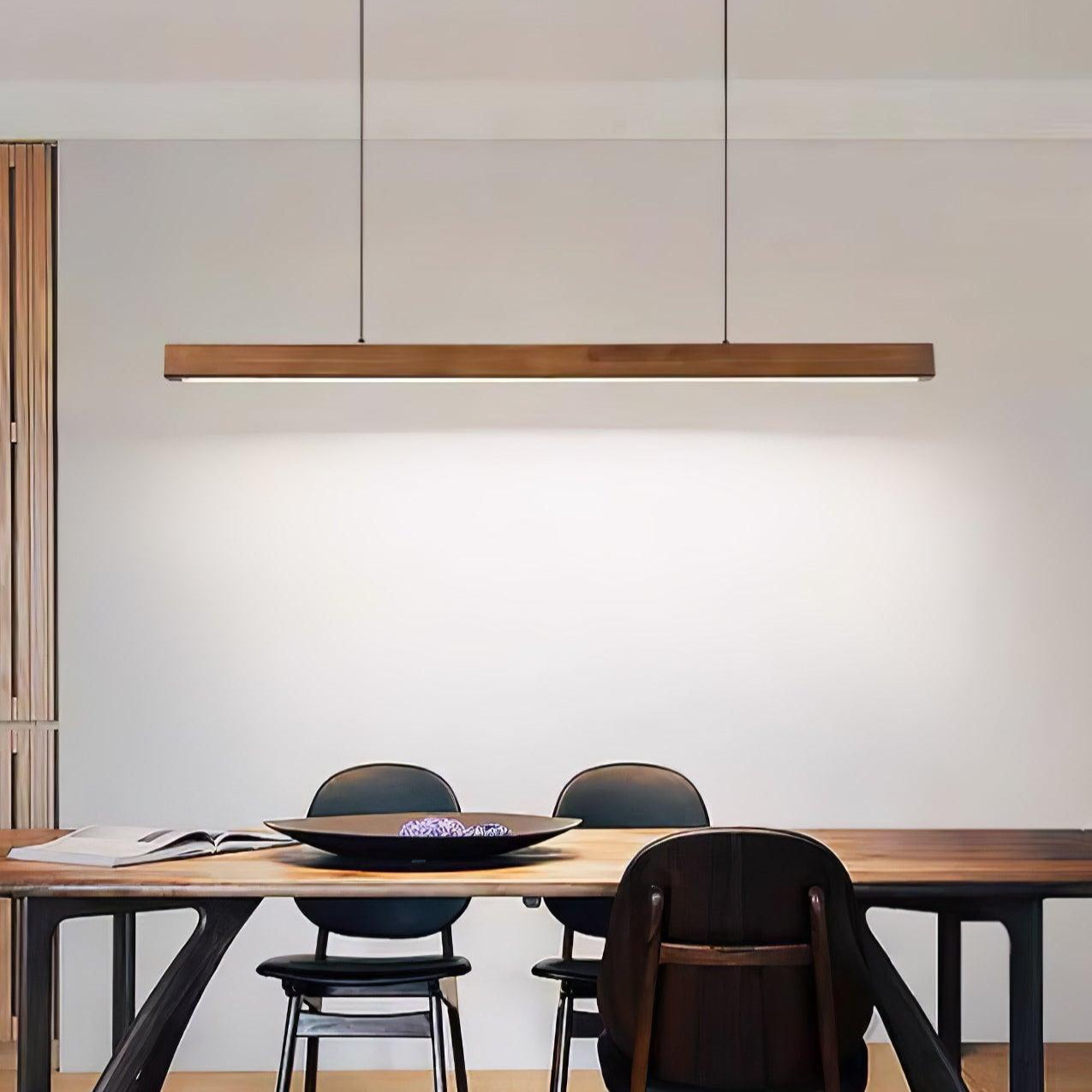 LED Hängelampe Holz Linear Warmes Licht Esstisch Kochinsel Minimalistisch Japandi Design Verstellbares Kabel Balkenlampe | Restfield