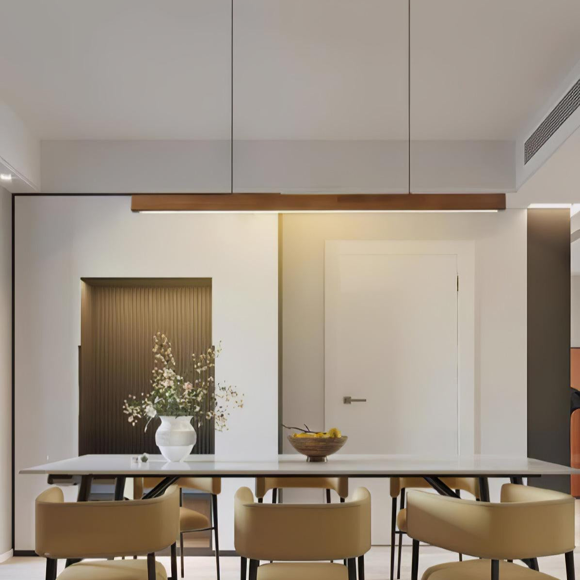 LED Hängelampe Holz Linear Warmes Licht Esstisch Kochinsel Minimalistisch Japandi Design Verstellbares Kabel Balkenlampe | Restfield