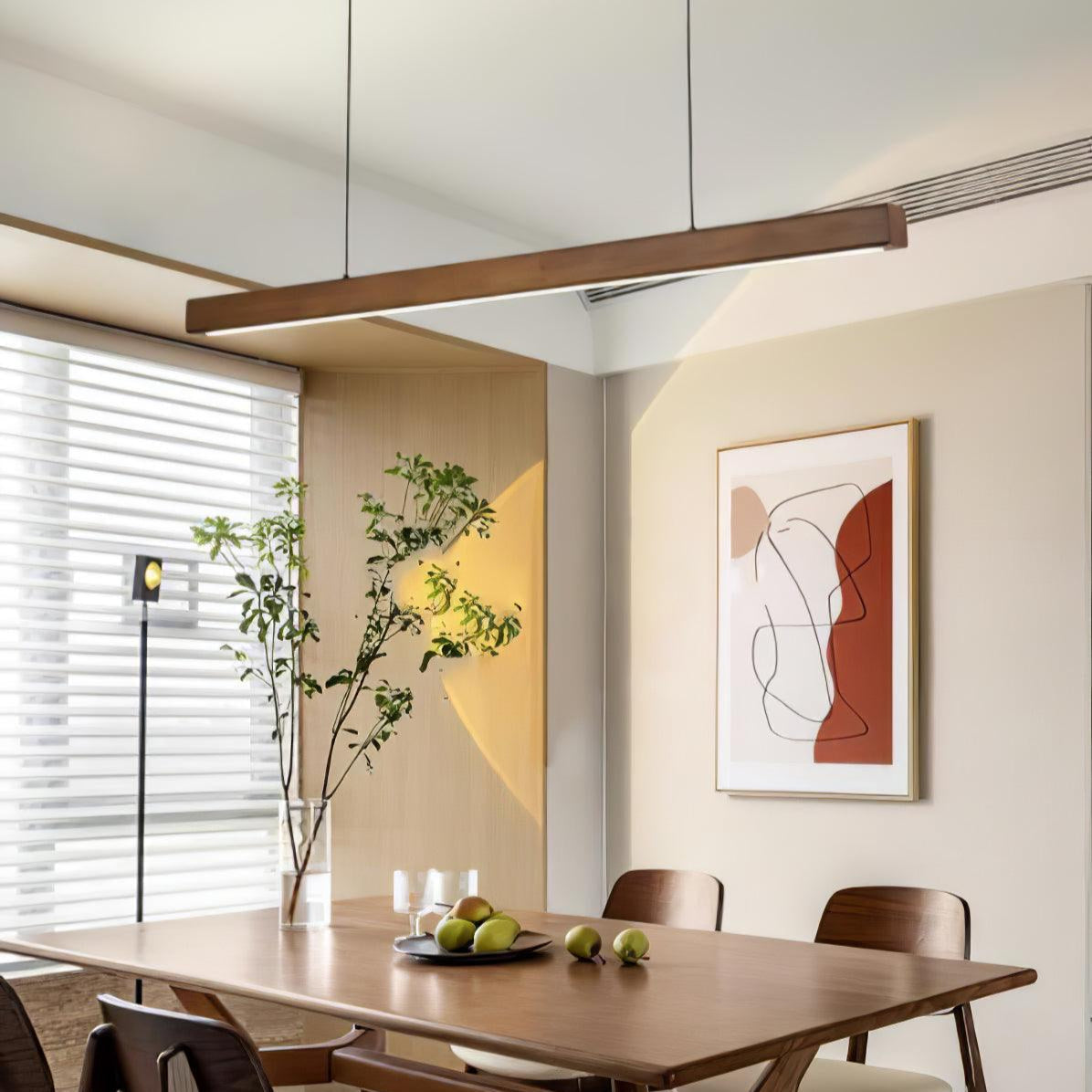 LED Hängelampe Holz Linear Warmes Licht Esstisch Kochinsel Minimalistisch Japandi Design Verstellbares Kabel Balkenlampe | Restfield