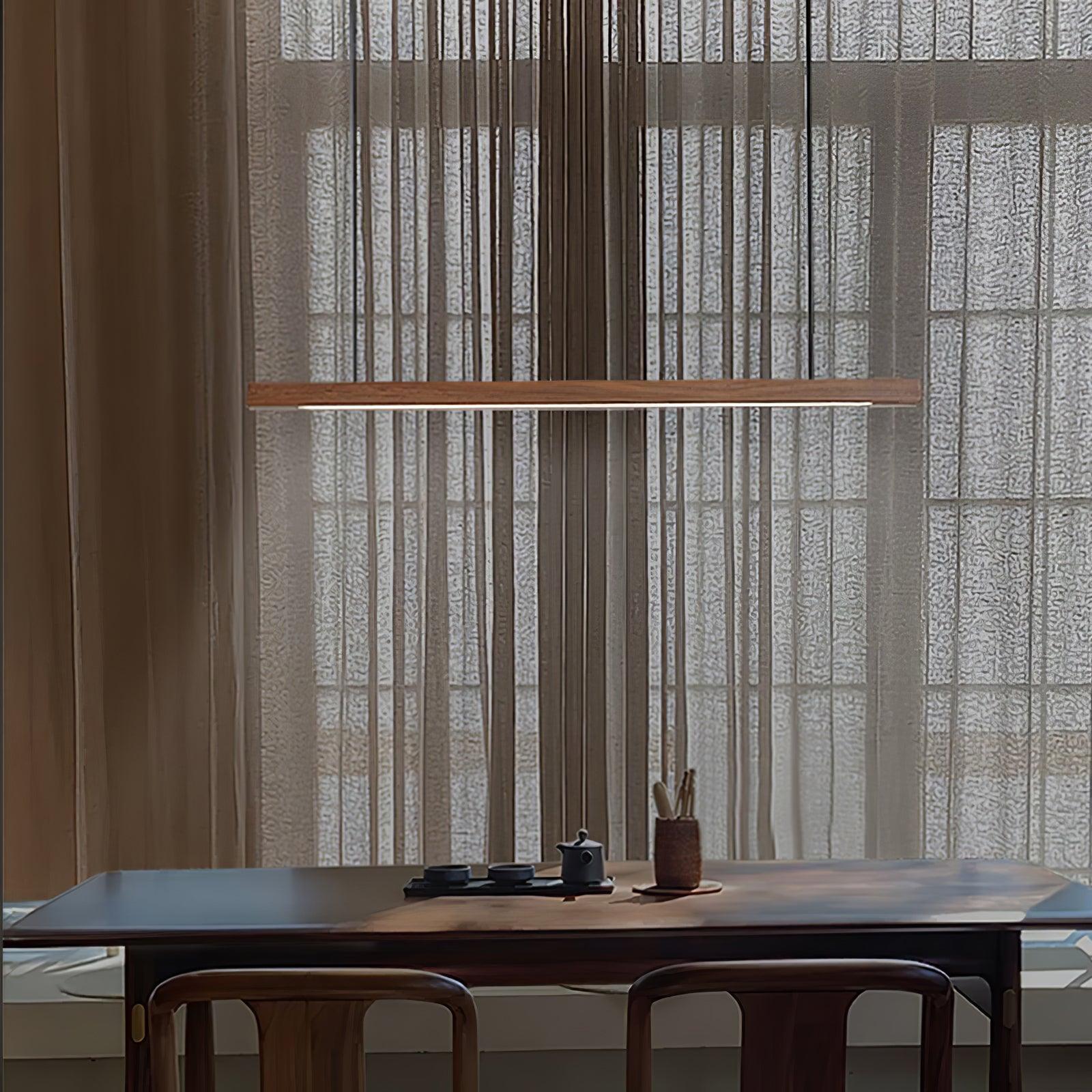 LED Hängelampe Holz Linear Warmes Licht Esstisch Kochinsel Minimalistisch Japandi Design Verstellbares Kabel Balkenlampe | Restfield