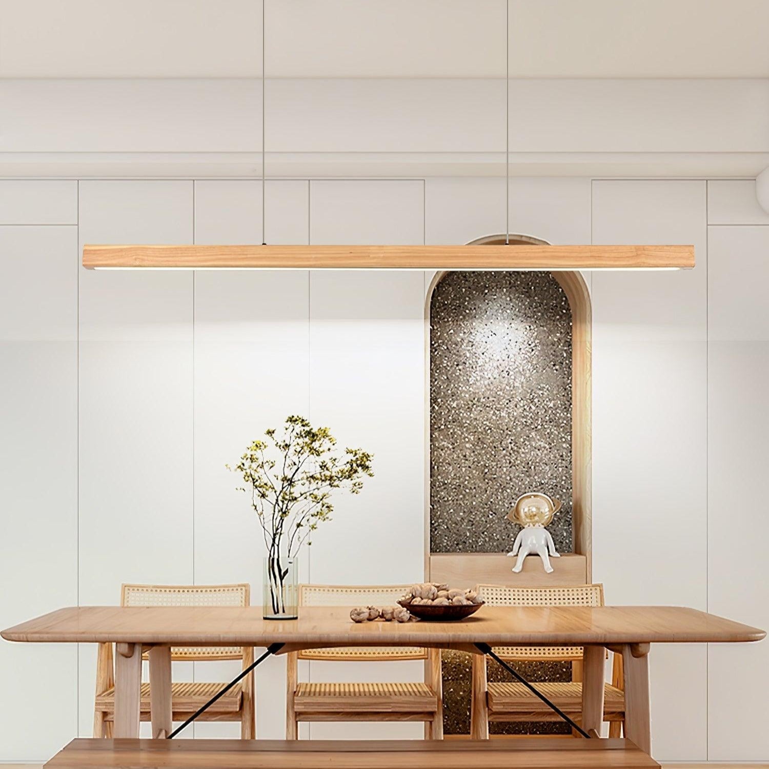 LED Hängelampe Holz Linear Warmes Licht Esstisch Kochinsel Minimalistisch Japandi Design Verstellbares Kabel Balkenlampe | Restfield