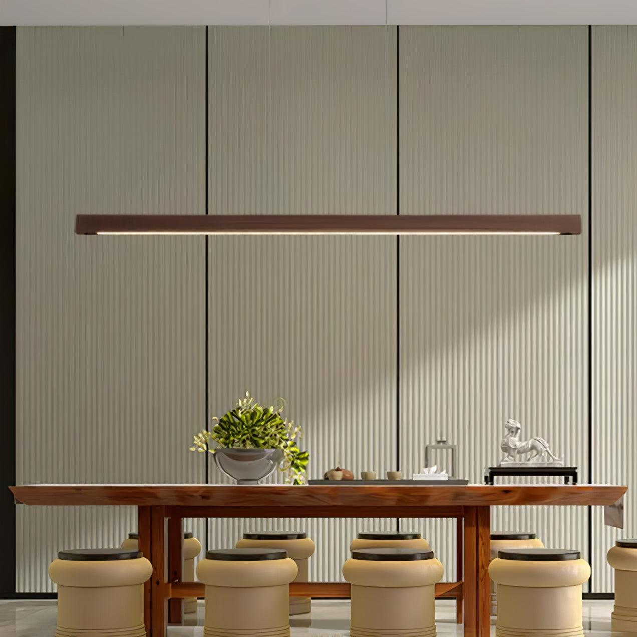 LED Hängelampe Holz Linear Warmes Licht Esstisch Kochinsel Minimalistisch Japandi Design Verstellbares Kabel Balkenlampe | Restfield