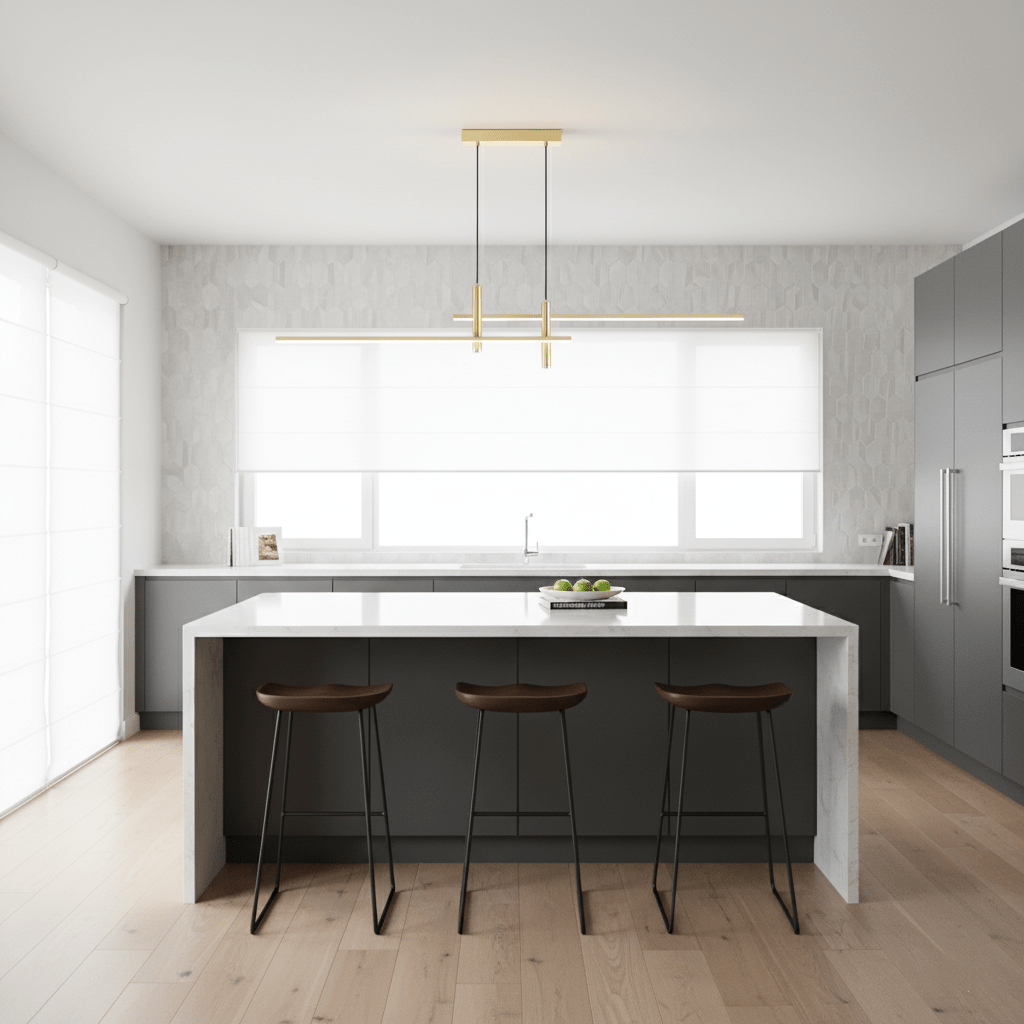Lineaire hanglamp Links Island • 90/120/150cm • LED geïntegreerd • warm wit/neutraal/koel wit • dimbaar optie • zwart/goud • keuken-eiland boven tafel | Sansoti