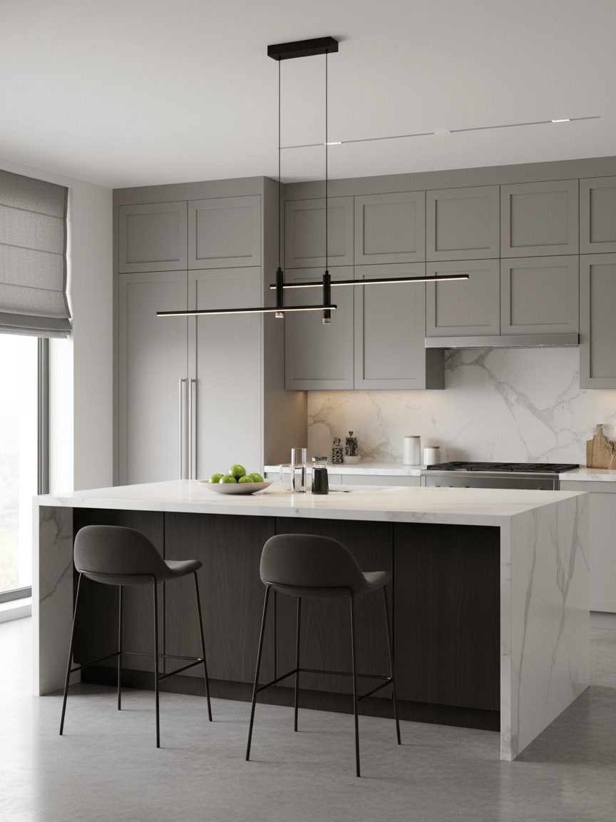 Lineaire hanglamp Links Island • 90/120/150cm • LED geïntegreerd • warm wit/neutraal/koel wit • dimbaar optie • zwart/goud • keuken-eiland boven tafel | Sansoti