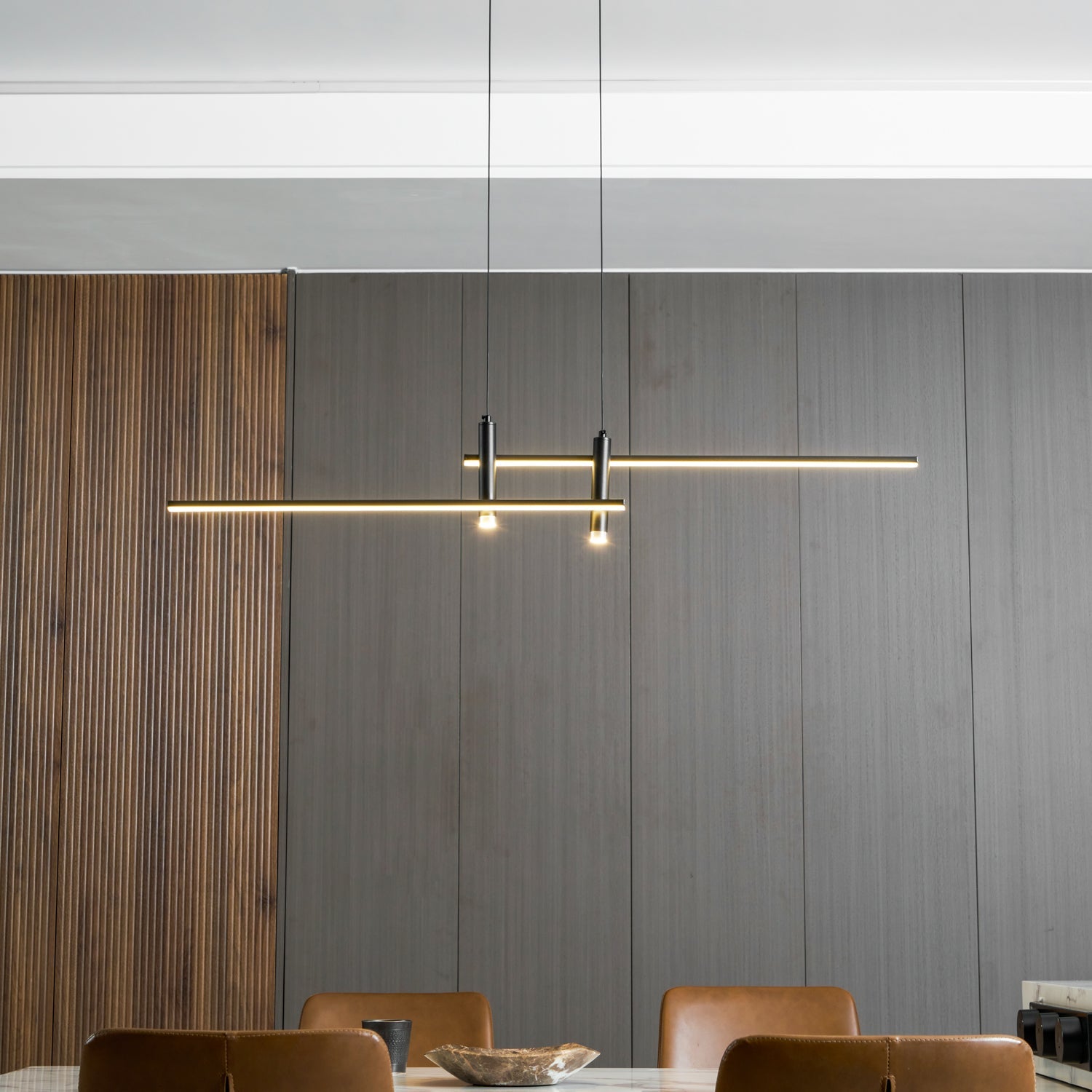 Lineaire hanglamp Links Island • 90/120/150cm • LED geïntegreerd • warm wit/neutraal/koel wit • dimbaar optie • zwart/goud • keuken-eiland boven tafel | Sansoti