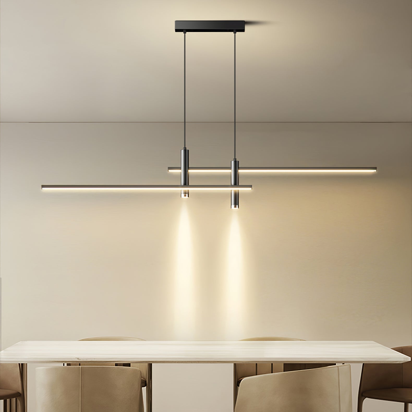 Lineaire hanglamp Links Island • 90/120/150cm • LED geïntegreerd • warm wit/neutraal/koel wit • dimbaar optie • zwart/goud • keuken-eiland boven tafel | Sansoti