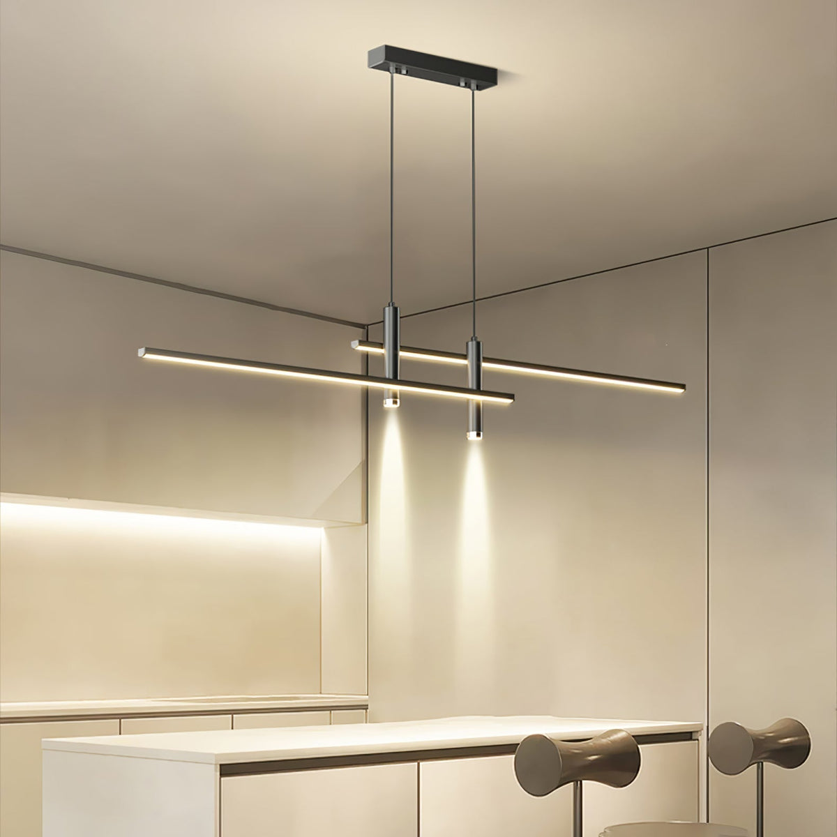 Linear Pendant Light Metal Adjustable Cord Dining Room Kitchen Island Spotlights Black Gold 90-120cm Modern Design | Sansoti