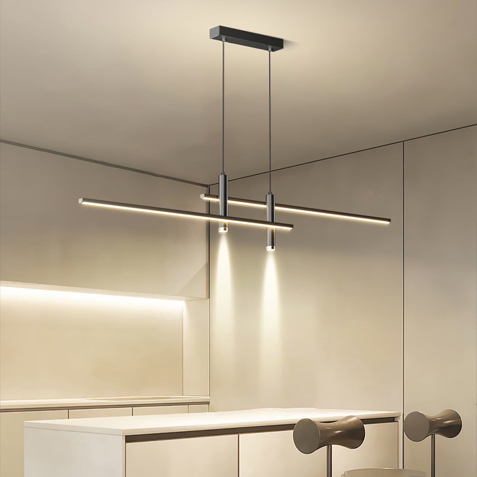 Lineaire hanglamp Links Island • 90/120/150cm • LED geïntegreerd • warm wit/neutraal/koel wit • dimbaar optie • zwart/goud • keuken-eiland boven tafel | Sansoti