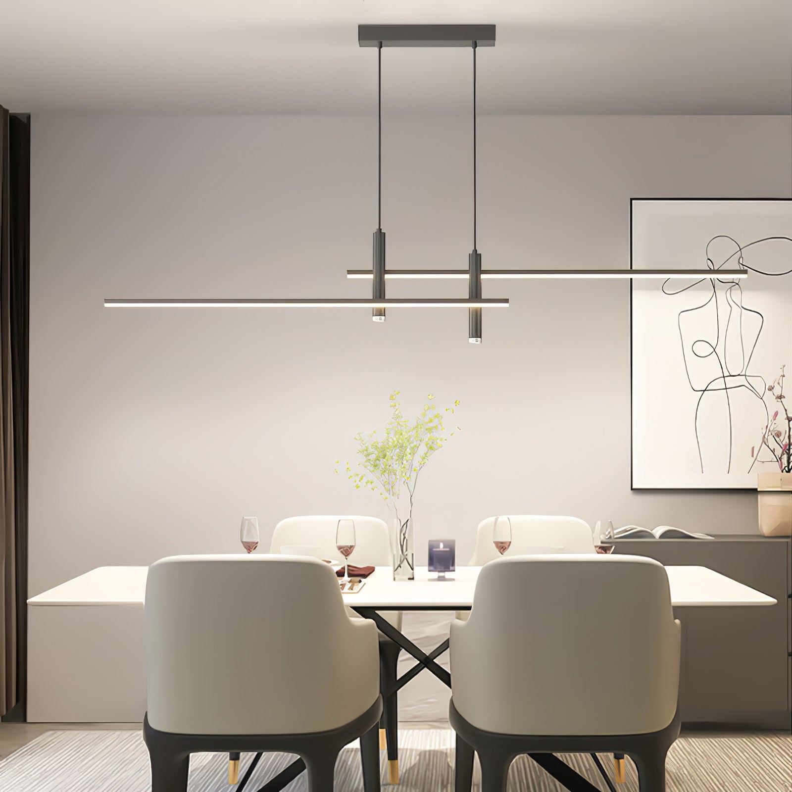 Lineaire hanglamp Links Island • 90/120/150cm • LED geïntegreerd • warm wit/neutraal/koel wit • dimbaar optie • zwart/goud • keuken-eiland boven tafel | Sansoti