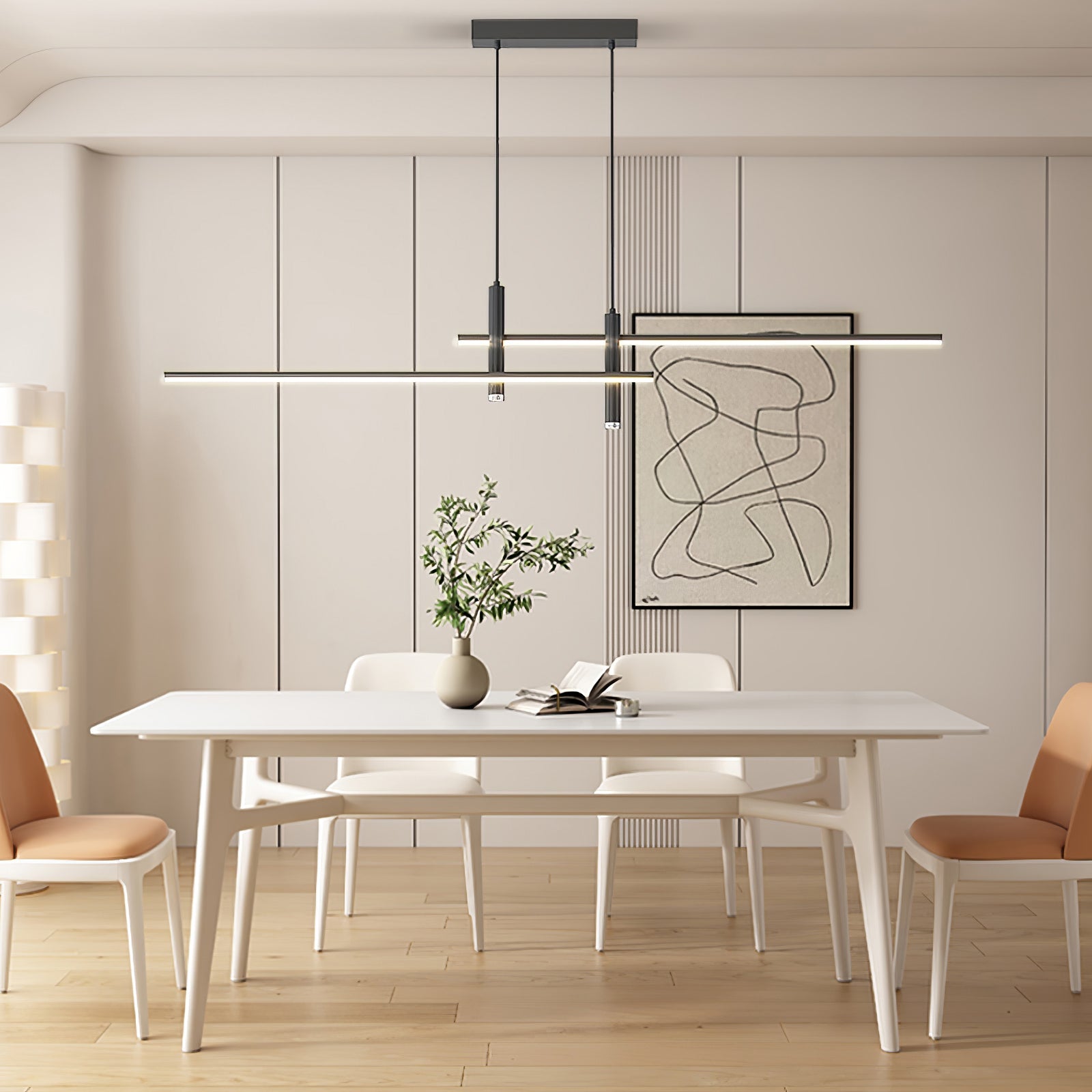 Lineaire hanglamp Links Island • 90/120/150cm • LED geïntegreerd • warm wit/neutraal/koel wit • dimbaar optie • zwart/goud • keuken-eiland boven tafel | Sansoti