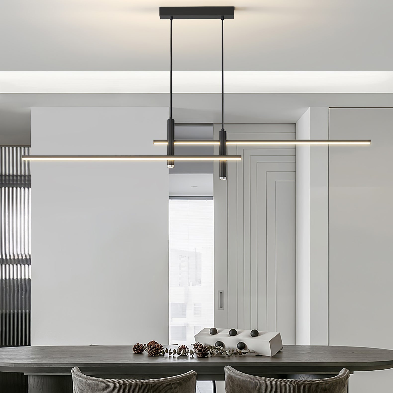 Lineaire hanglamp Links Island • 90/120/150cm • LED geïntegreerd • warm wit/neutraal/koel wit • dimbaar optie • zwart/goud • keuken-eiland boven tafel | Sansoti