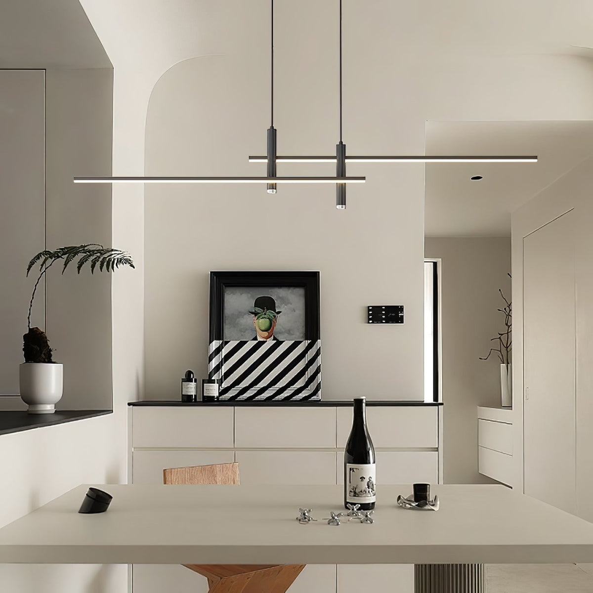 Linear Pendant Light Metal Adjustable Cord Dining Room Kitchen Island Spotlights Black Gold 90-120cm Modern Design | Sansoti