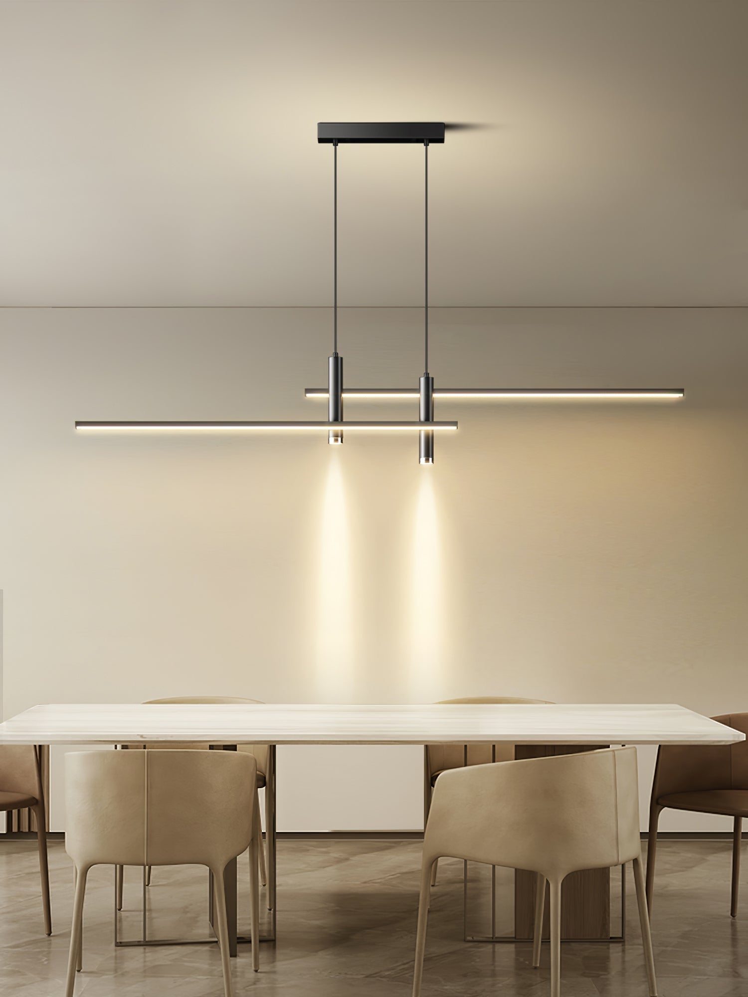Lineaire hanglamp Links Island • 90/120/150cm • LED geïntegreerd • warm wit/neutraal/koel wit • dimbaar optie • zwart/goud • keuken-eiland boven tafel | Sansoti
