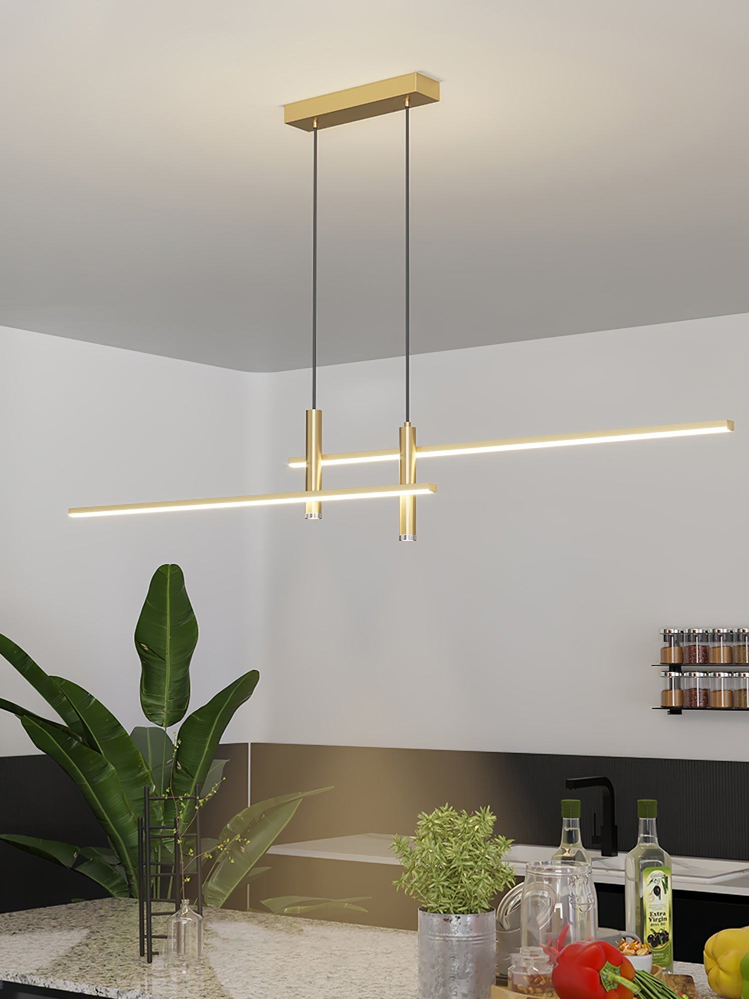 Lineaire hanglamp Links Island • 90/120/150cm • LED geïntegreerd • warm wit/neutraal/koel wit • dimbaar optie • zwart/goud • keuken-eiland boven tafel | Sansoti