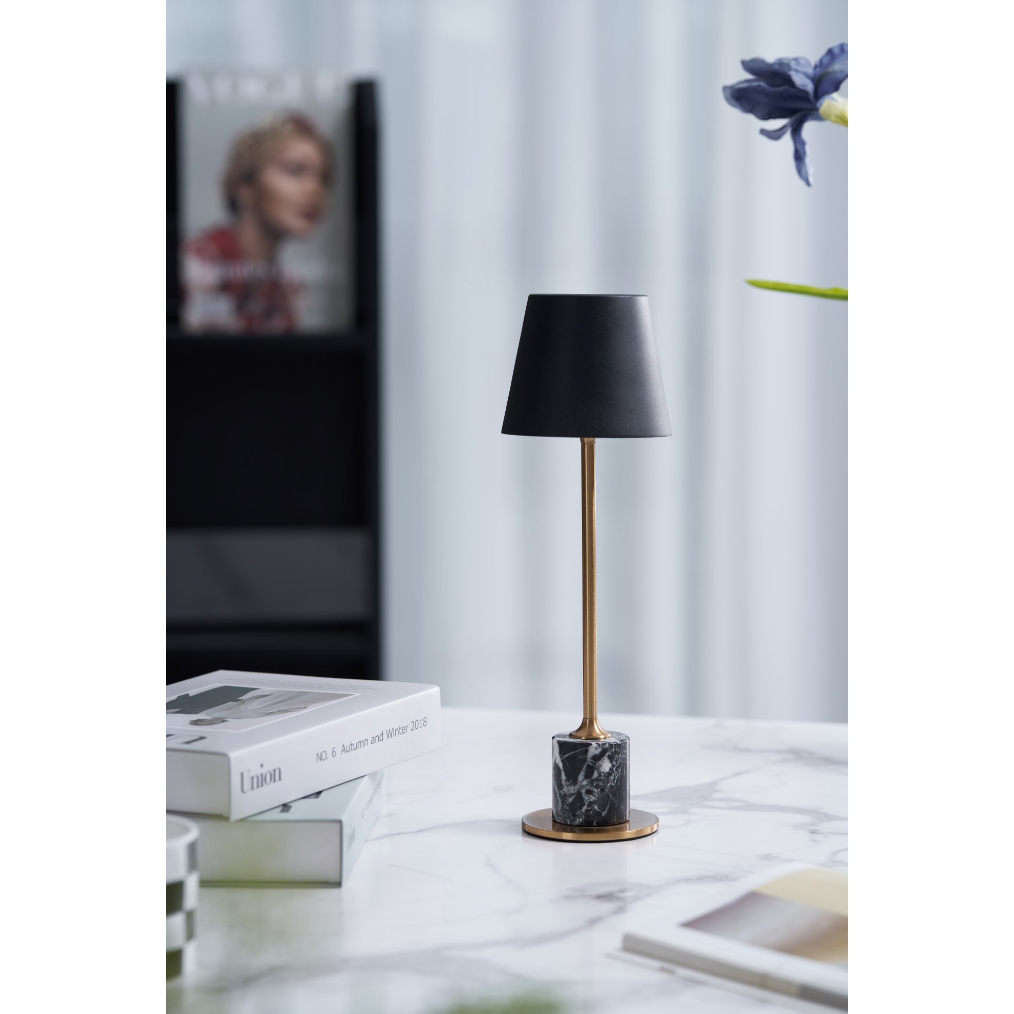 Draagbare Mini Tafellamp op Batterij met Marmeren Voet Ø10cm | Sansoti